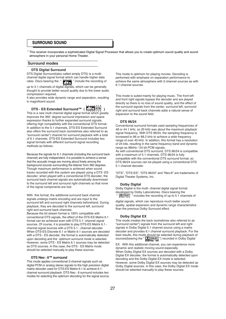 Surround sound | Sherwood R-671 User Manual | Page 28 / 58