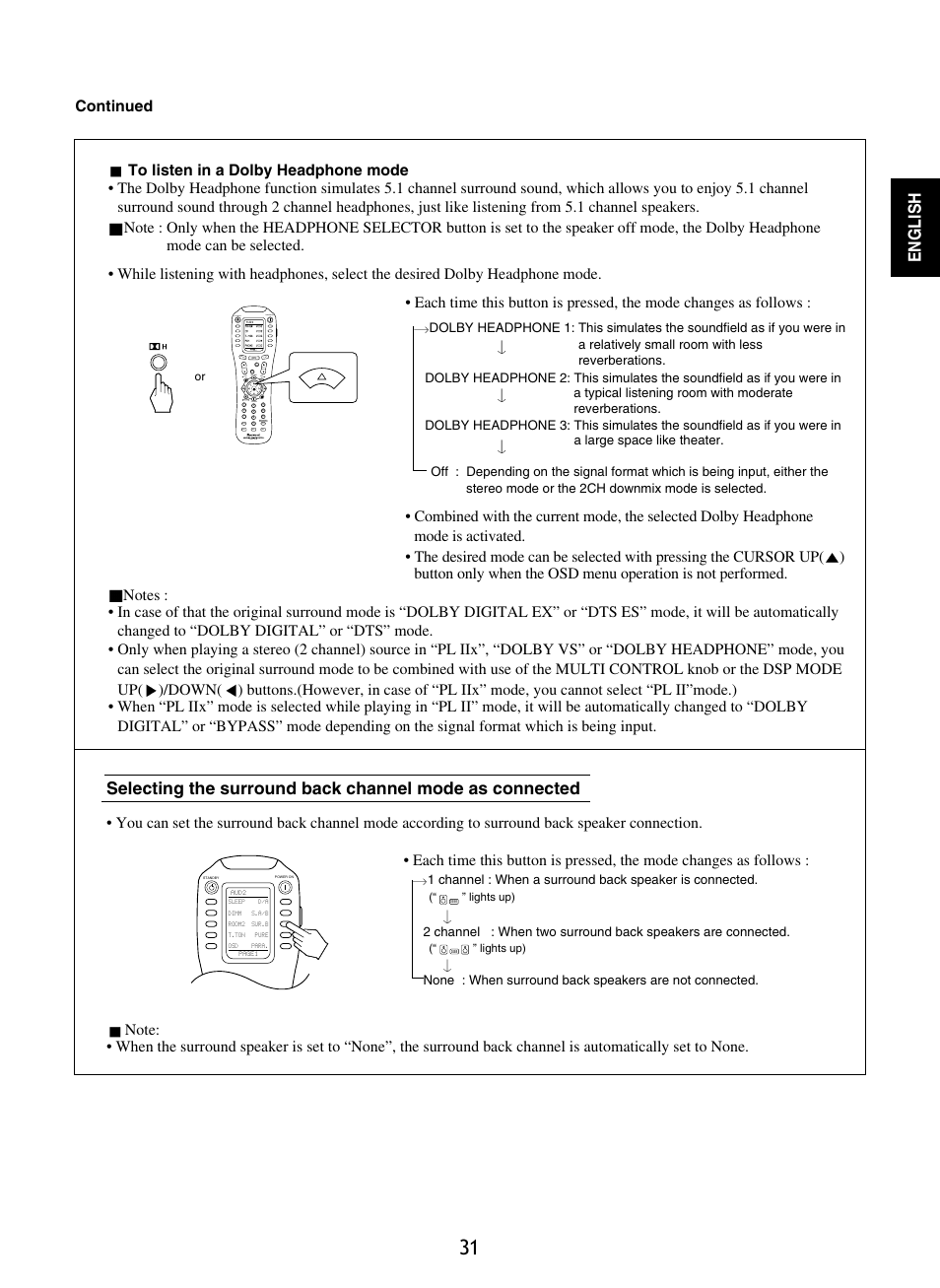 English, Continued | Sherwood P-965 User Manual | Page 31 / 68