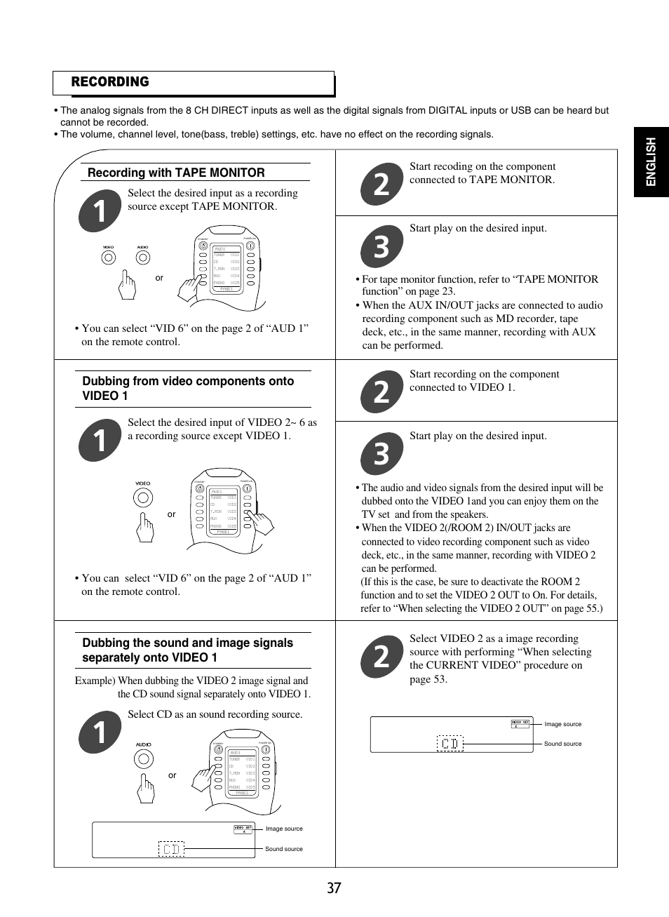 Recording, English | Sherwood P-965 User Manual | Page 37 / 68
