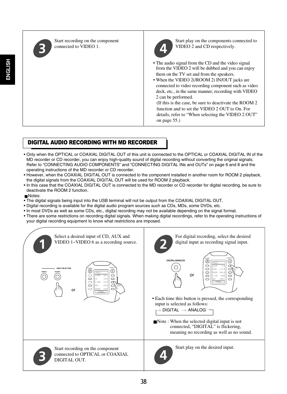 Digital audio recording with md recorder, English | Sherwood P-965 User Manual | Page 38 / 68