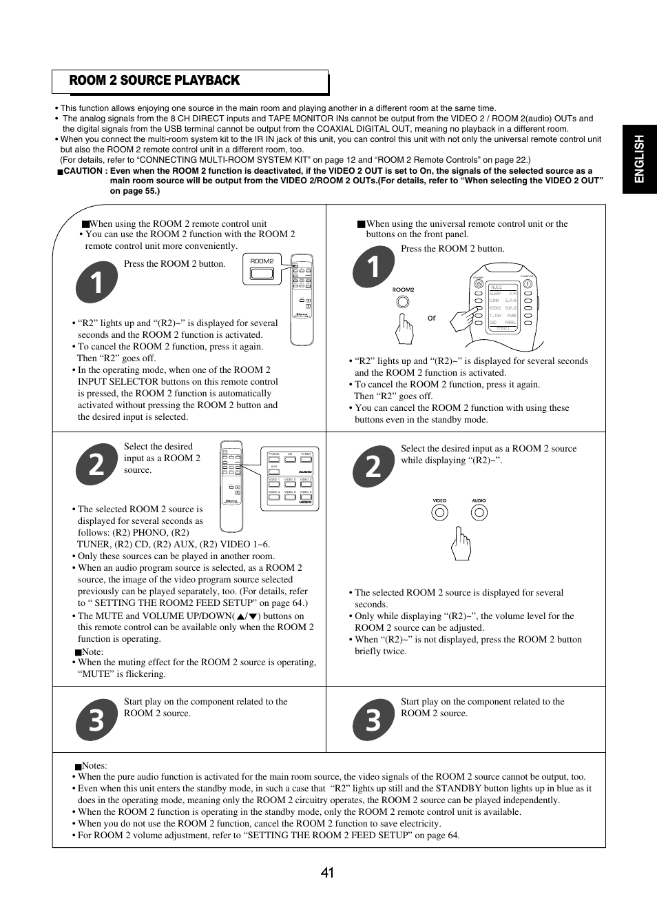 Room 2 source playback, English | Sherwood P-965 User Manual | Page 41 / 68