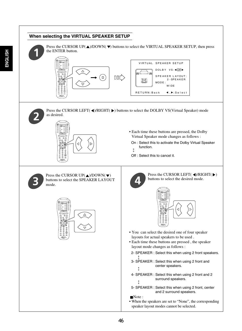 English, When selecting the virtual speaker setup | Sherwood P-965 User Manual | Page 46 / 68