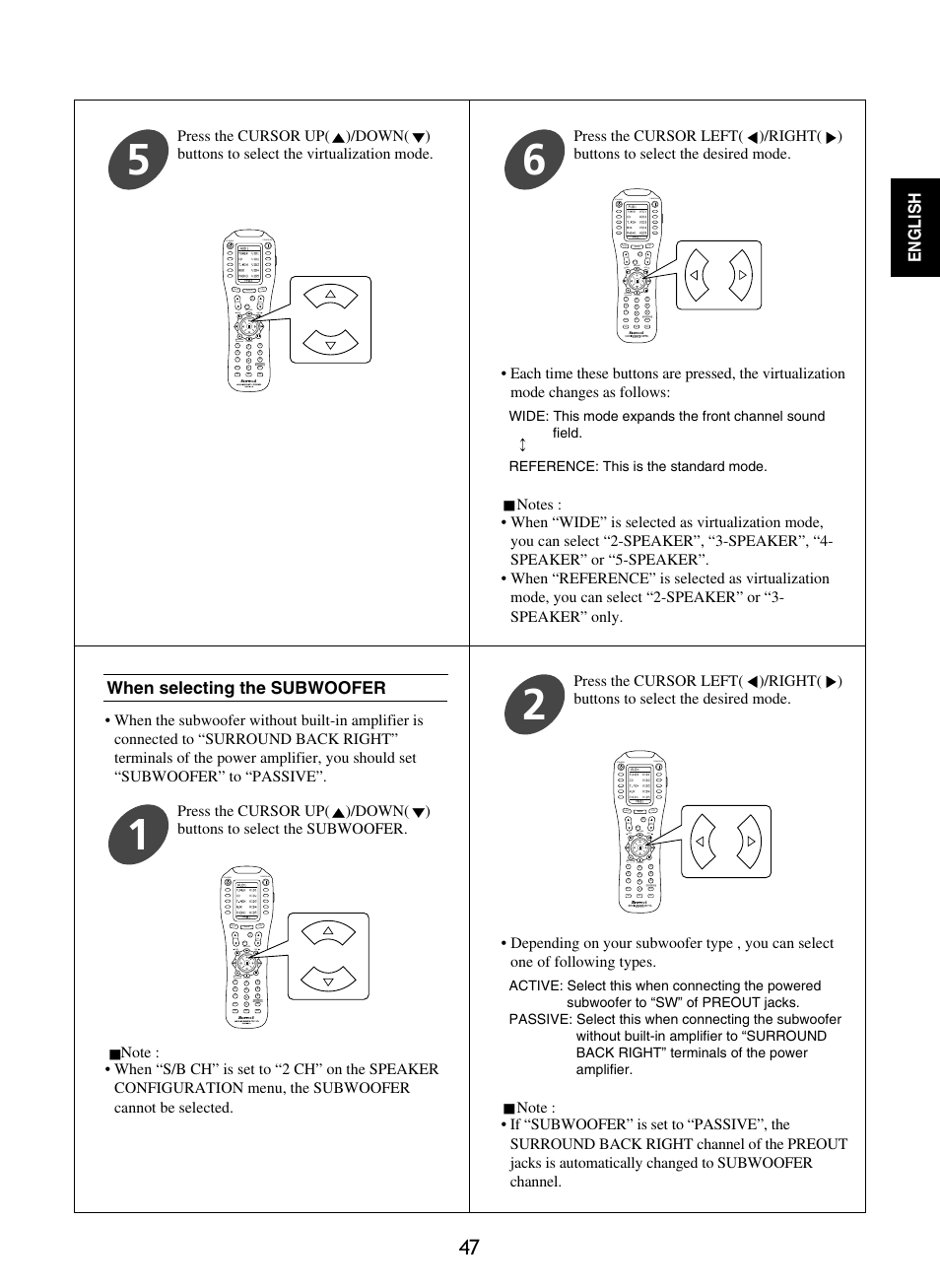 English, When selecting the subwoofer | Sherwood P-965 User Manual | Page 47 / 68