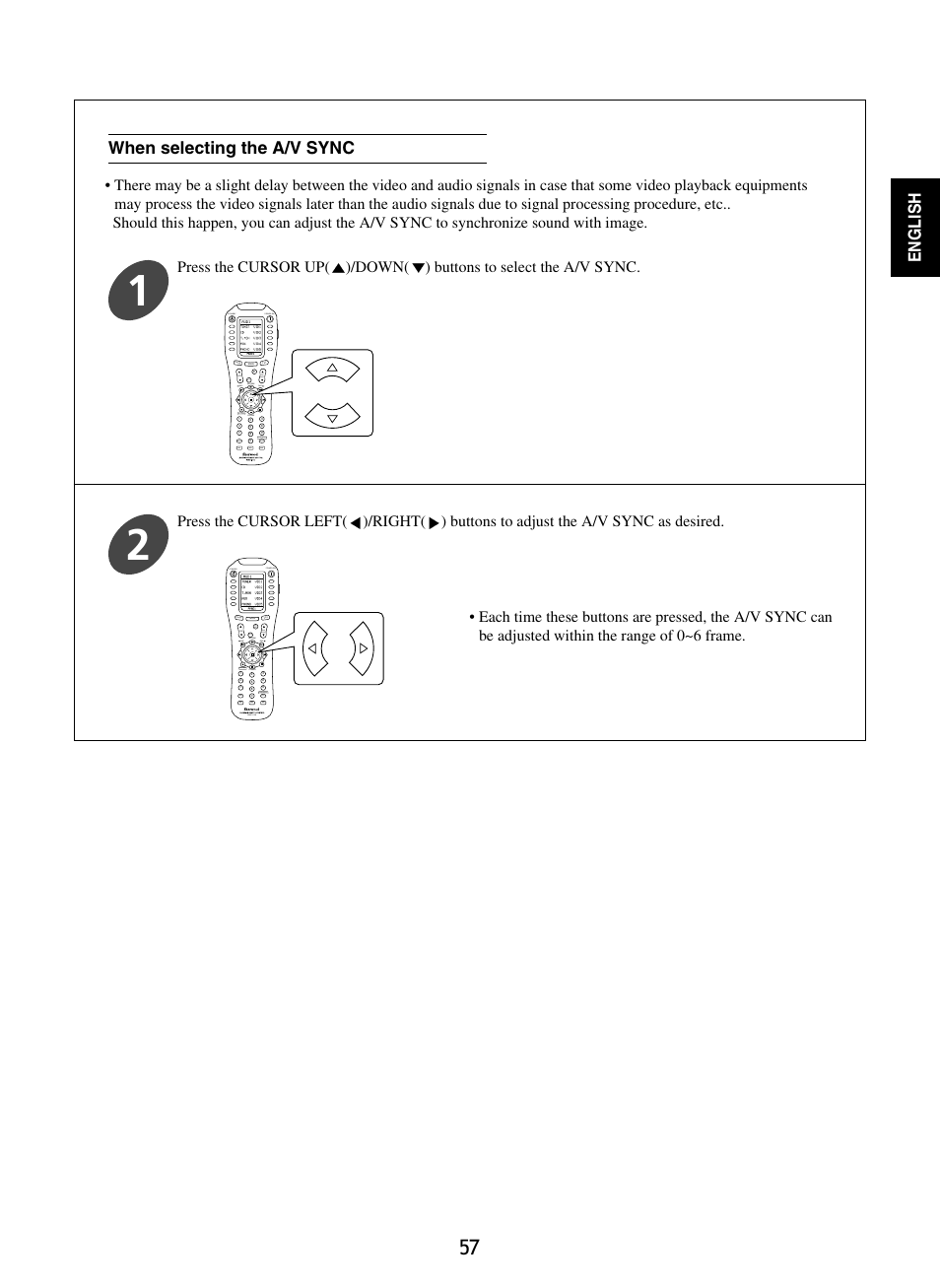 Englishenglish, When selecting the a/v sync, Standby power on | Mute ch. set, Return disp, Osd/menu, Stereo ch/ adjust, Dsp decode dsp rnc-510 standby power on, Dsp decode dsp | Sherwood P-965 User Manual | Page 57 / 68