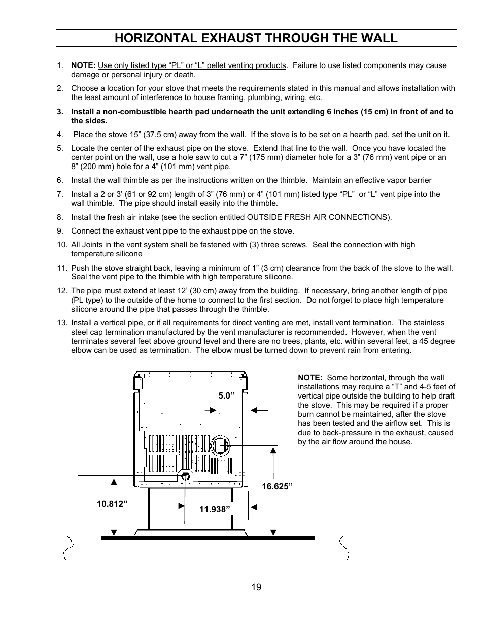 Horizontal exhaust through the wall | Sherwood EF-3 BAYI User Manual | Page 19 / 28