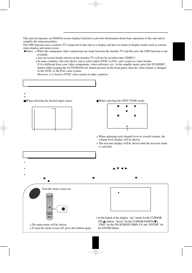 Using the osd, Current status display, Menu screen | Sherwood R-956 User Manual | Page 31 / 35