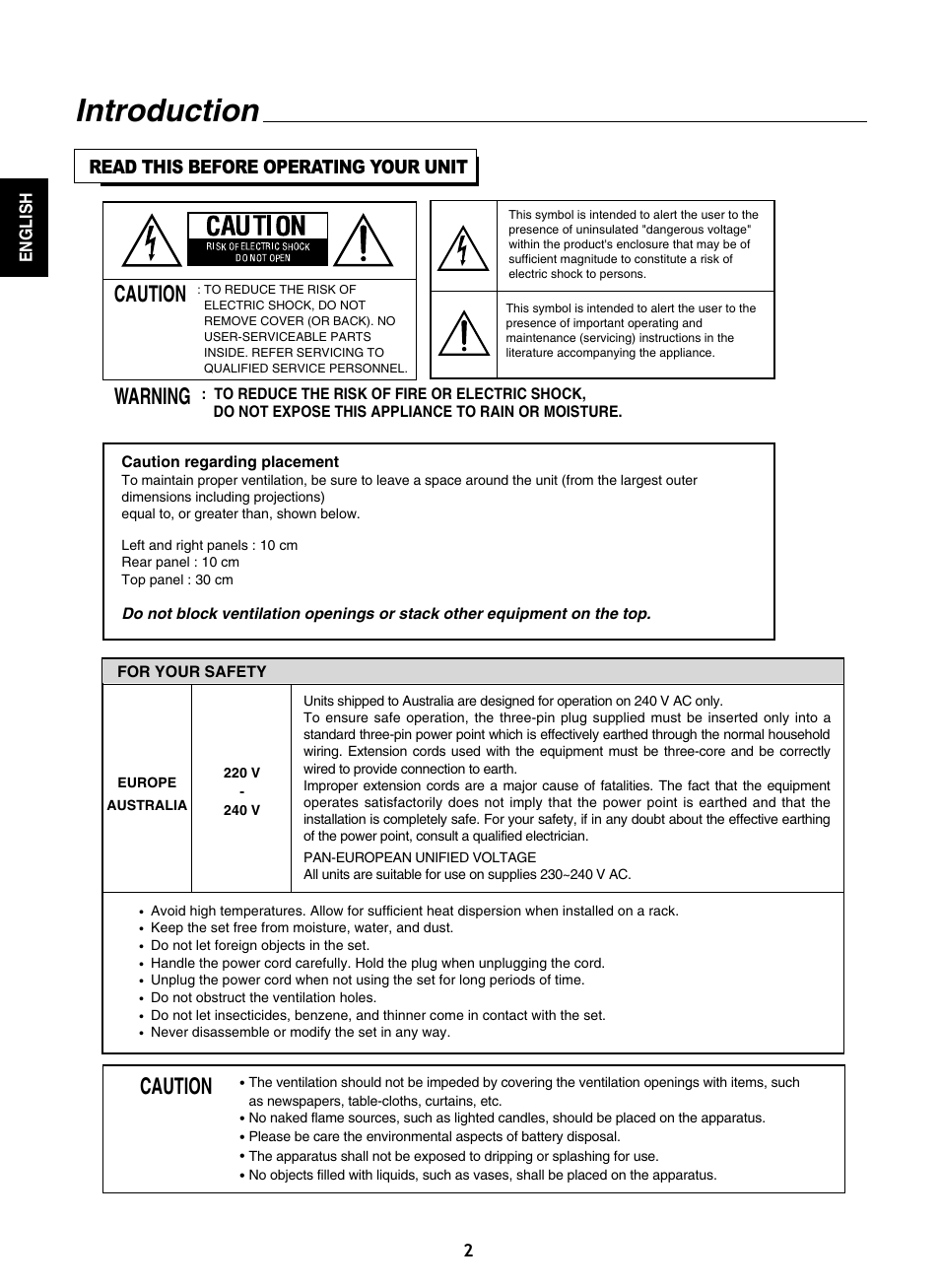 Introduction, Caution warning, Caution | Sherwood A-965 User Manual | Page 2 / 11