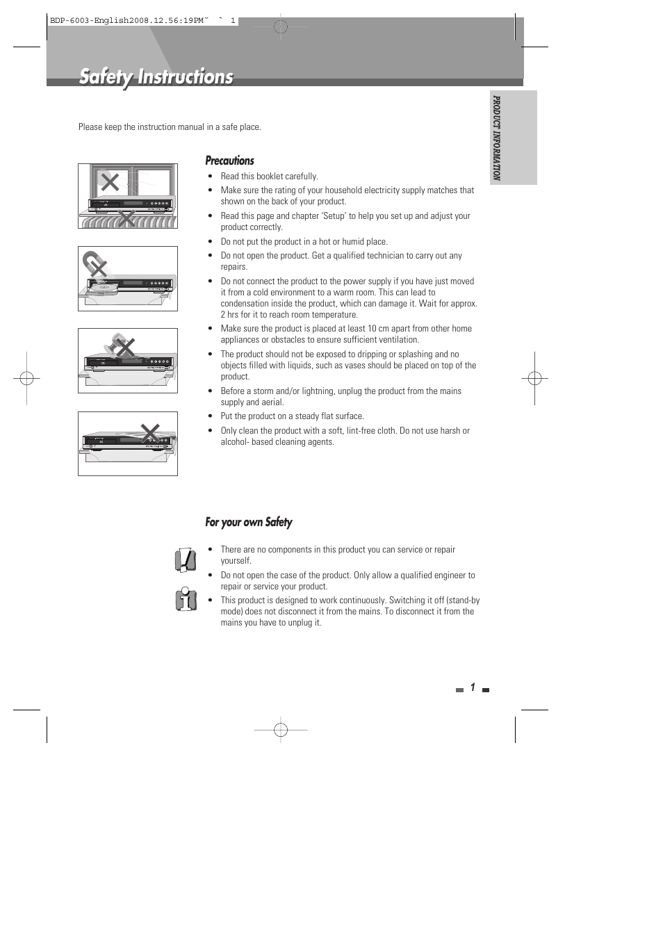 Safety instructions | Sherwood BDP-6003 User Manual | Page 2 / 56
