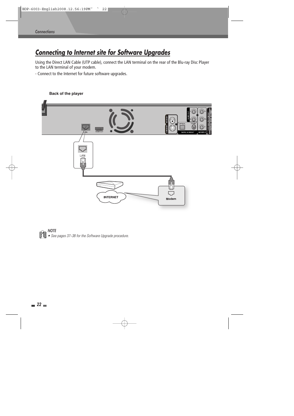 Connecting to internet site for software upgrades | Sherwood BDP-6003 User Manual | Page 23 / 56