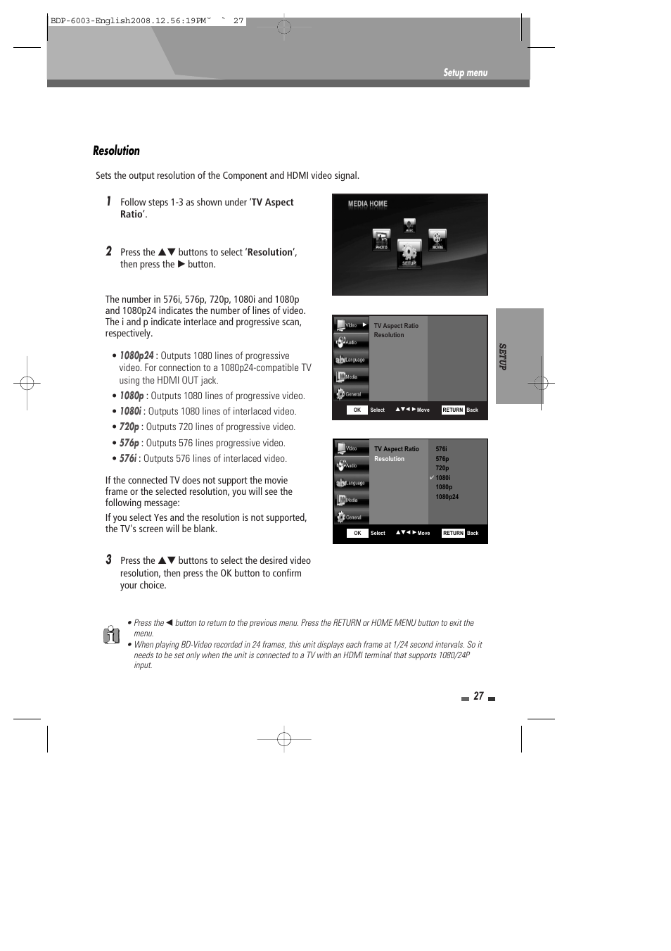 Resolution | Sherwood BDP-6003 User Manual | Page 28 / 56