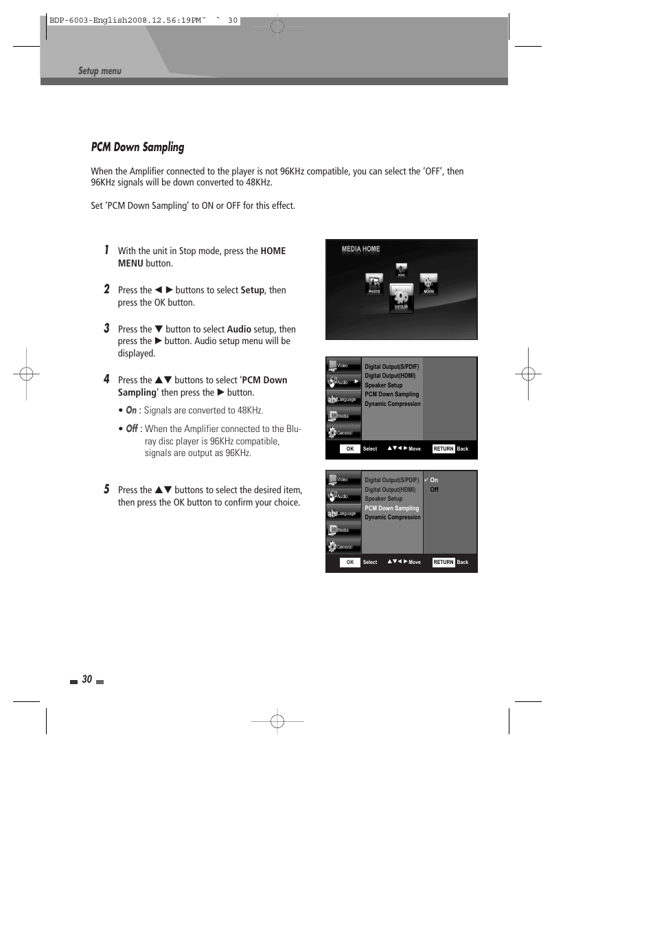 Pcm down sampling | Sherwood BDP-6003 User Manual | Page 31 / 56