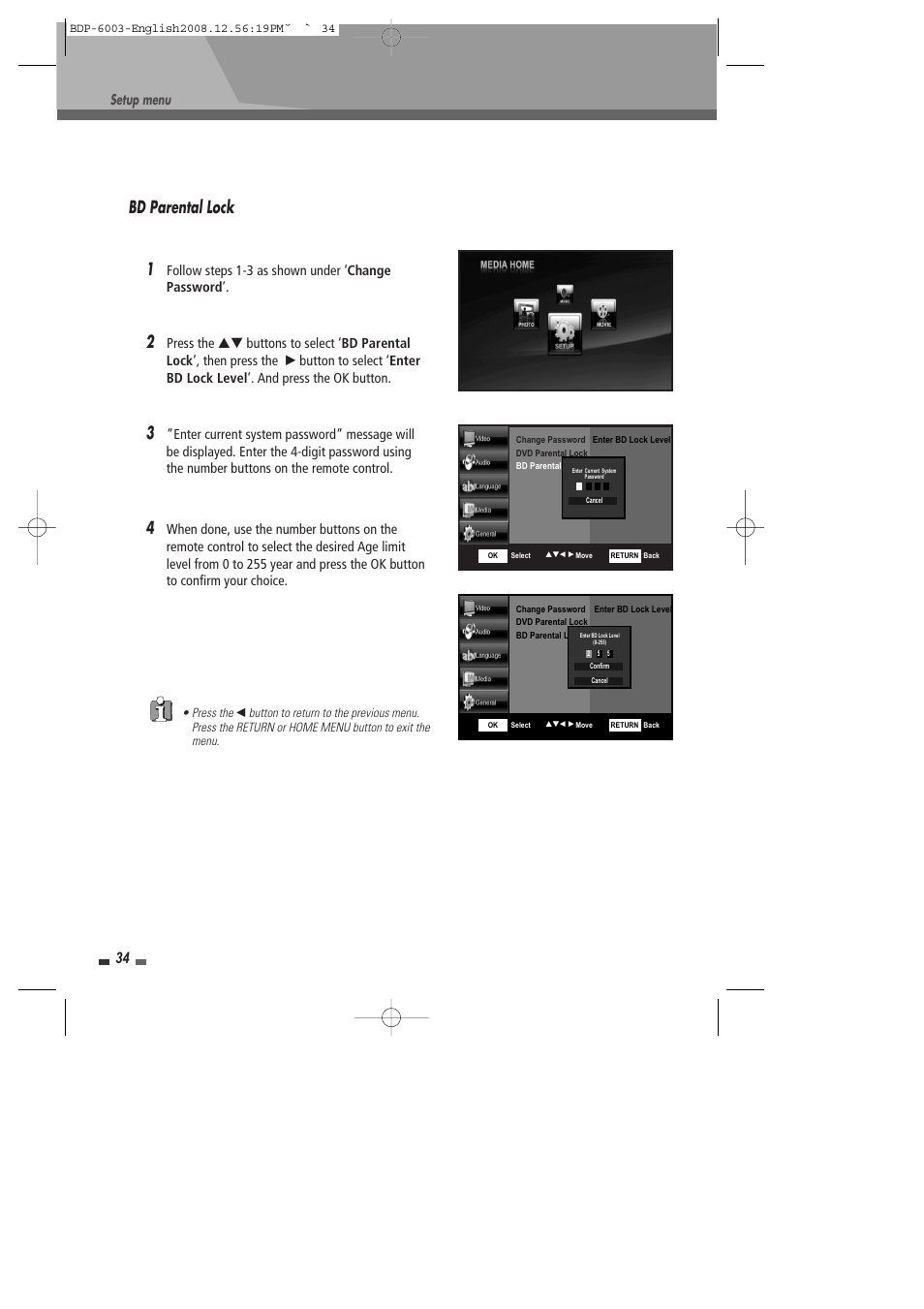 Bd parental lock 1 | Sherwood BDP-6003 User Manual | Page 35 / 56