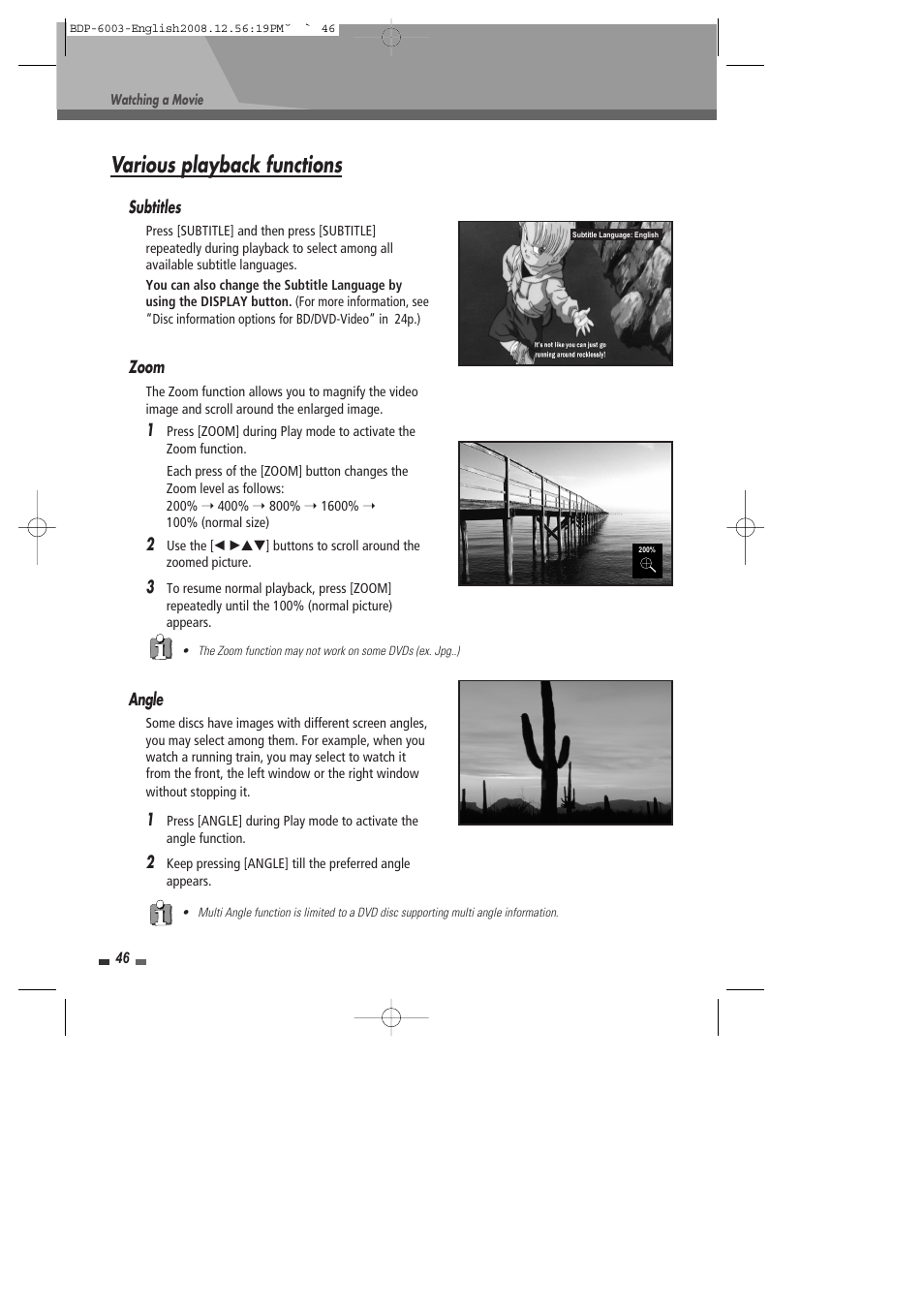 Various playback functions | Sherwood BDP-6003 User Manual | Page 47 / 56