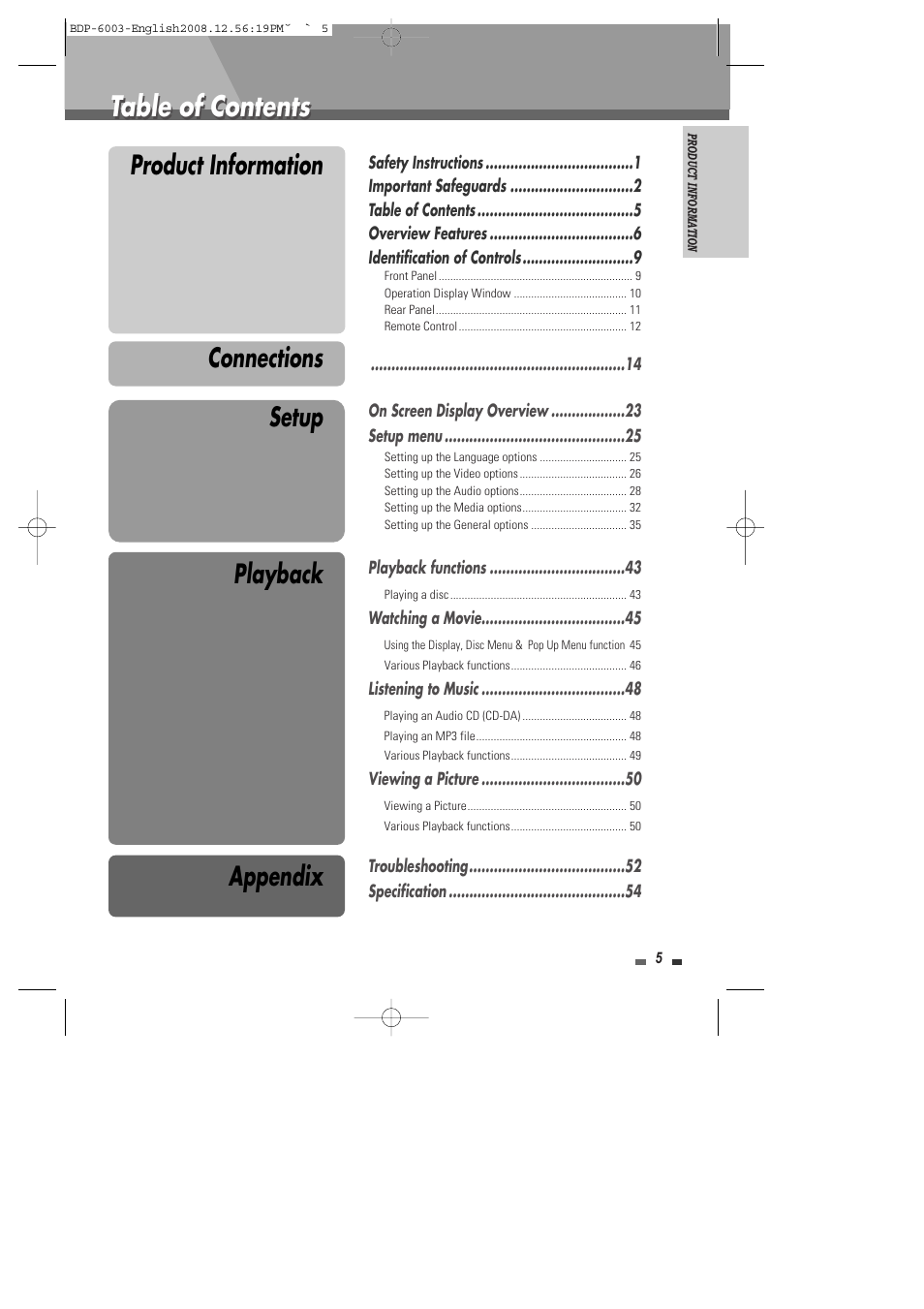 Sherwood BDP-6003 User Manual | Page 6 / 56