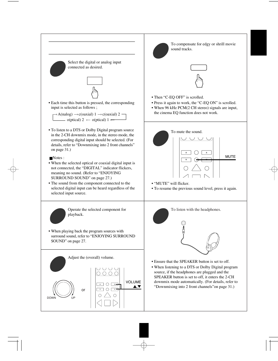 When cd, video 1~3 is selected as an input source, English, Operate the selected component for playback | Sherwood R-765 User Manual | Page 20 / 48