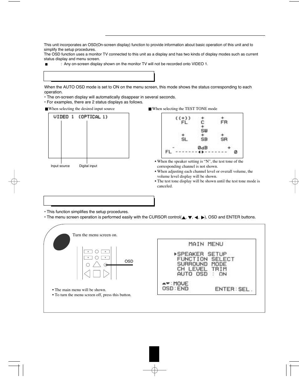 Using the osd, Current status display menu screen, Turn the menu screen on | Sherwood R-765 User Manual | Page 37 / 48