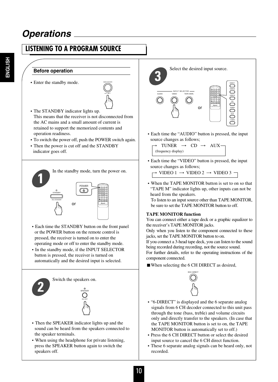 Operations, 10 listening to a program source | Sherwood RD-6108 User Manual | Page 10 / 25