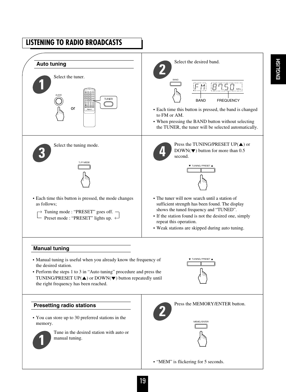 19 listening to radio broadcasts | Sherwood RD-6108 User Manual | Page 19 / 25