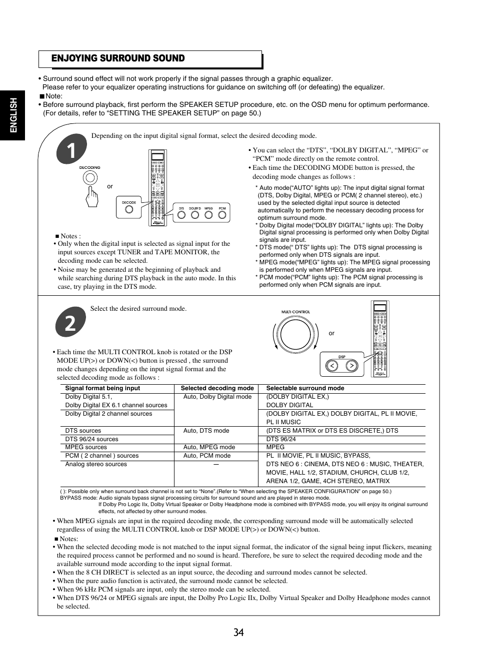 Enjoying surround sound | Sherwood R-865 User Manual | Page 34 / 76