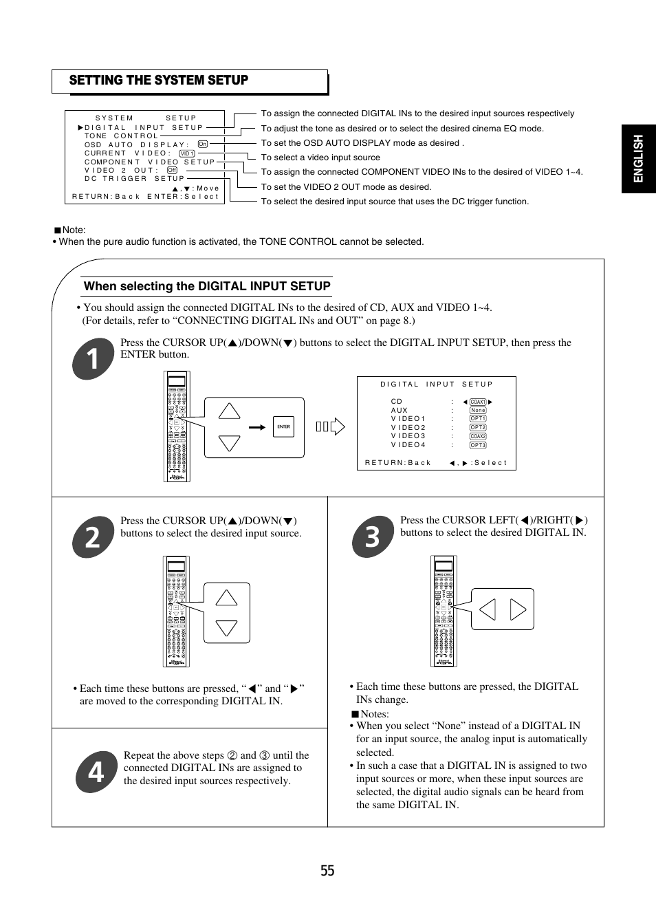 Setting the system setup | Sherwood R-865 User Manual | Page 55 / 76