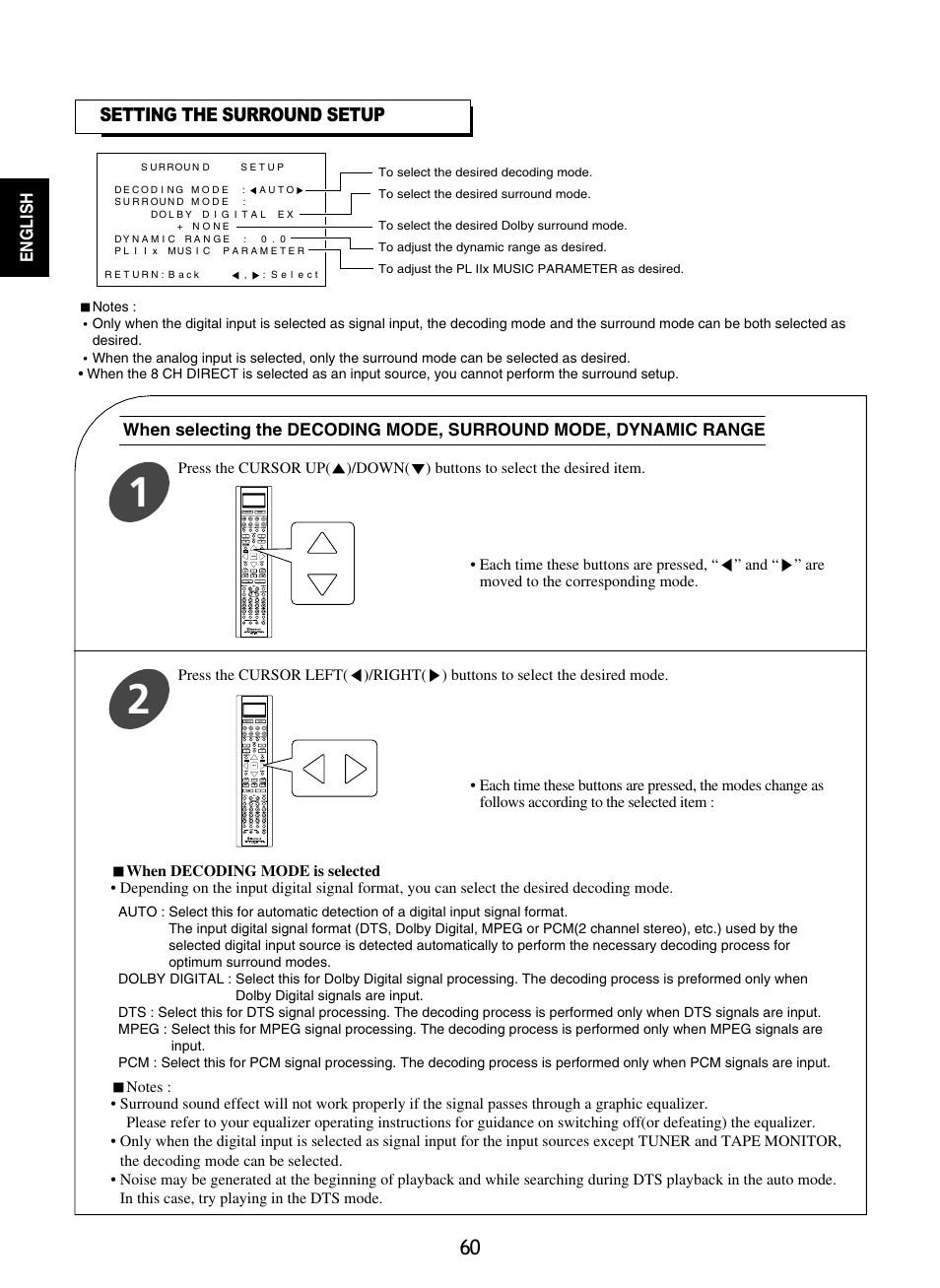 Setting the surround setup | Sherwood R-865 User Manual | Page 60 / 76