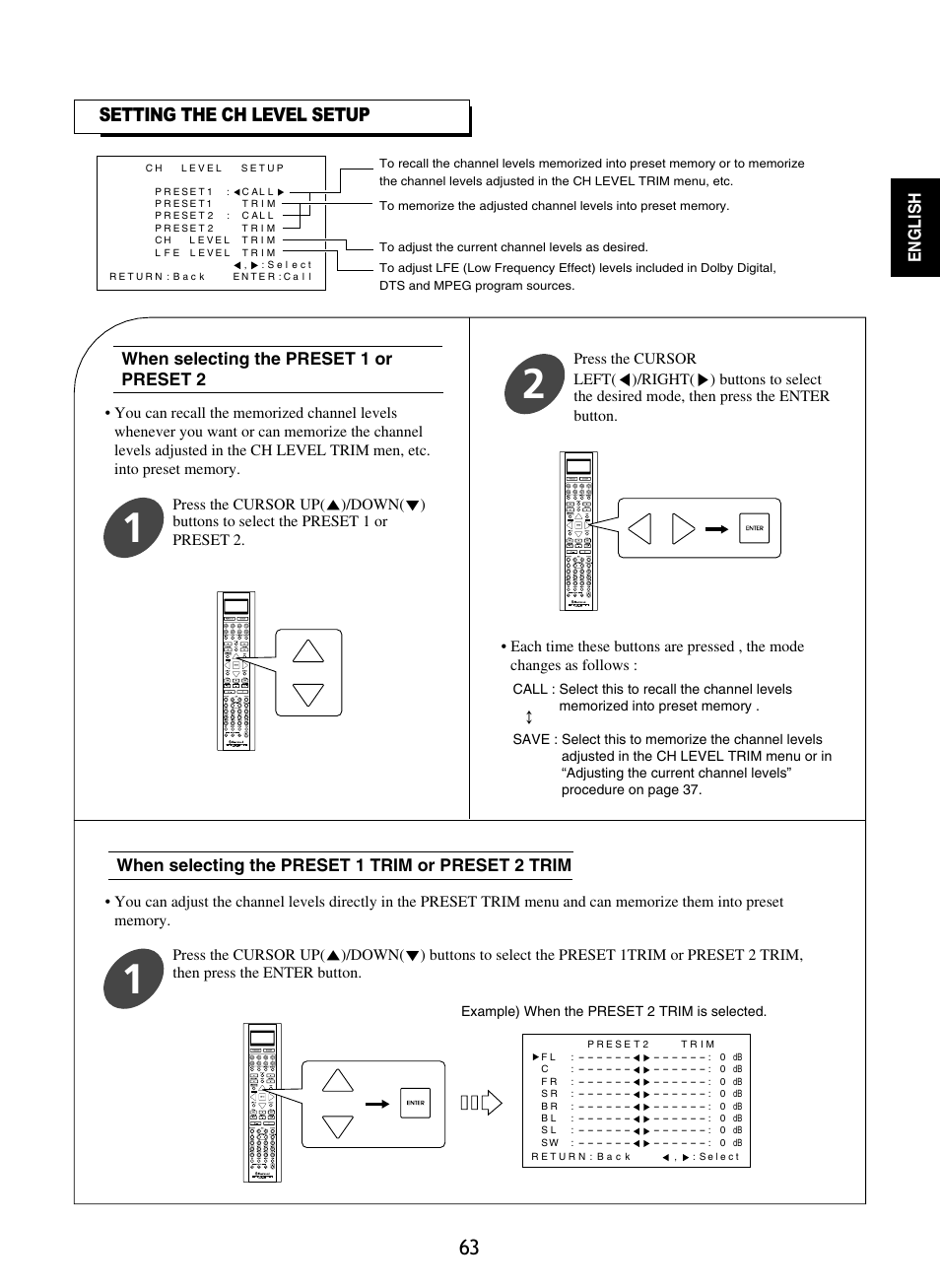 Setting the ch level setup | Sherwood R-865 User Manual | Page 63 / 76