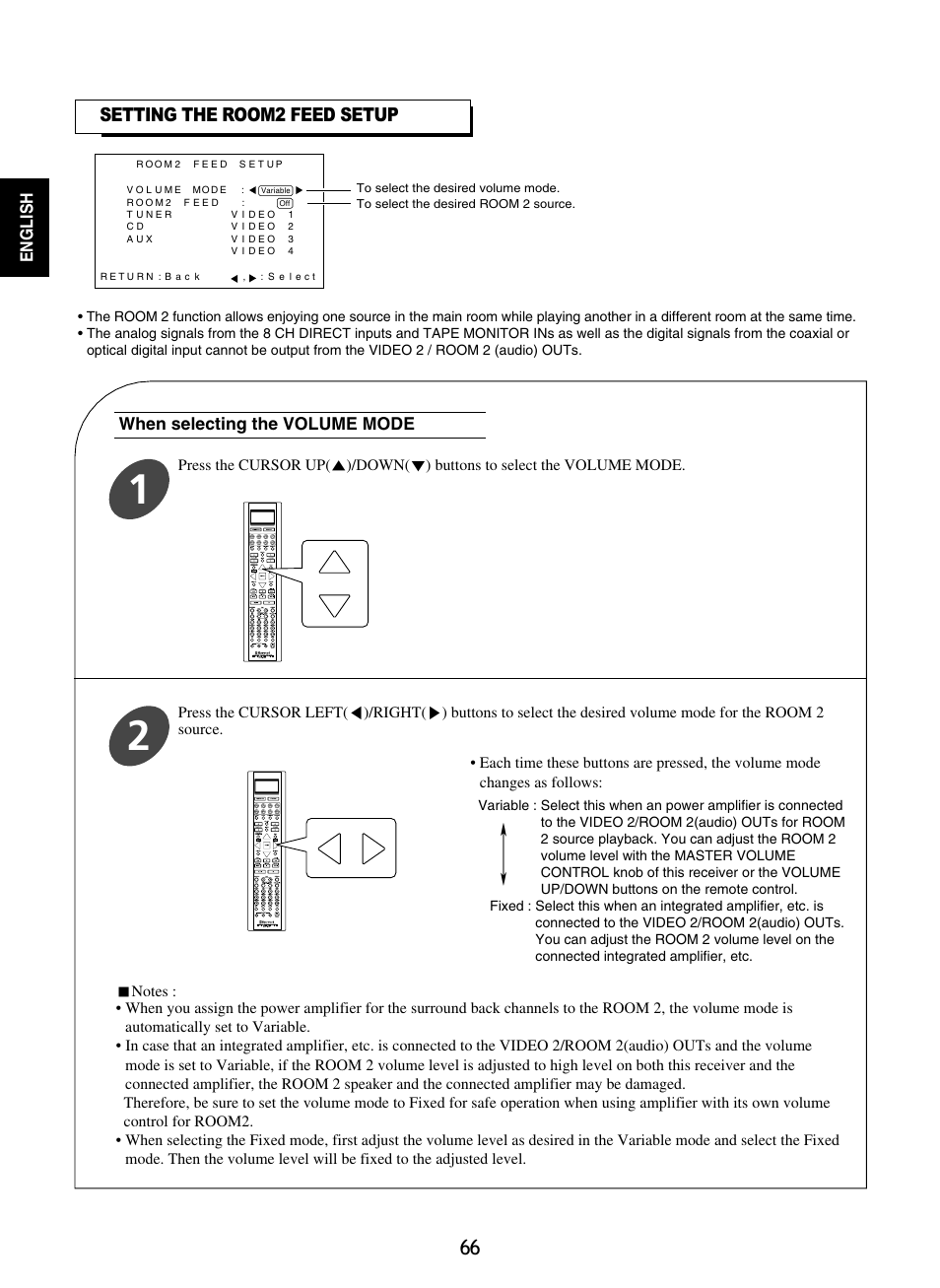 Setting the room2 feed setup | Sherwood R-865 User Manual | Page 66 / 76