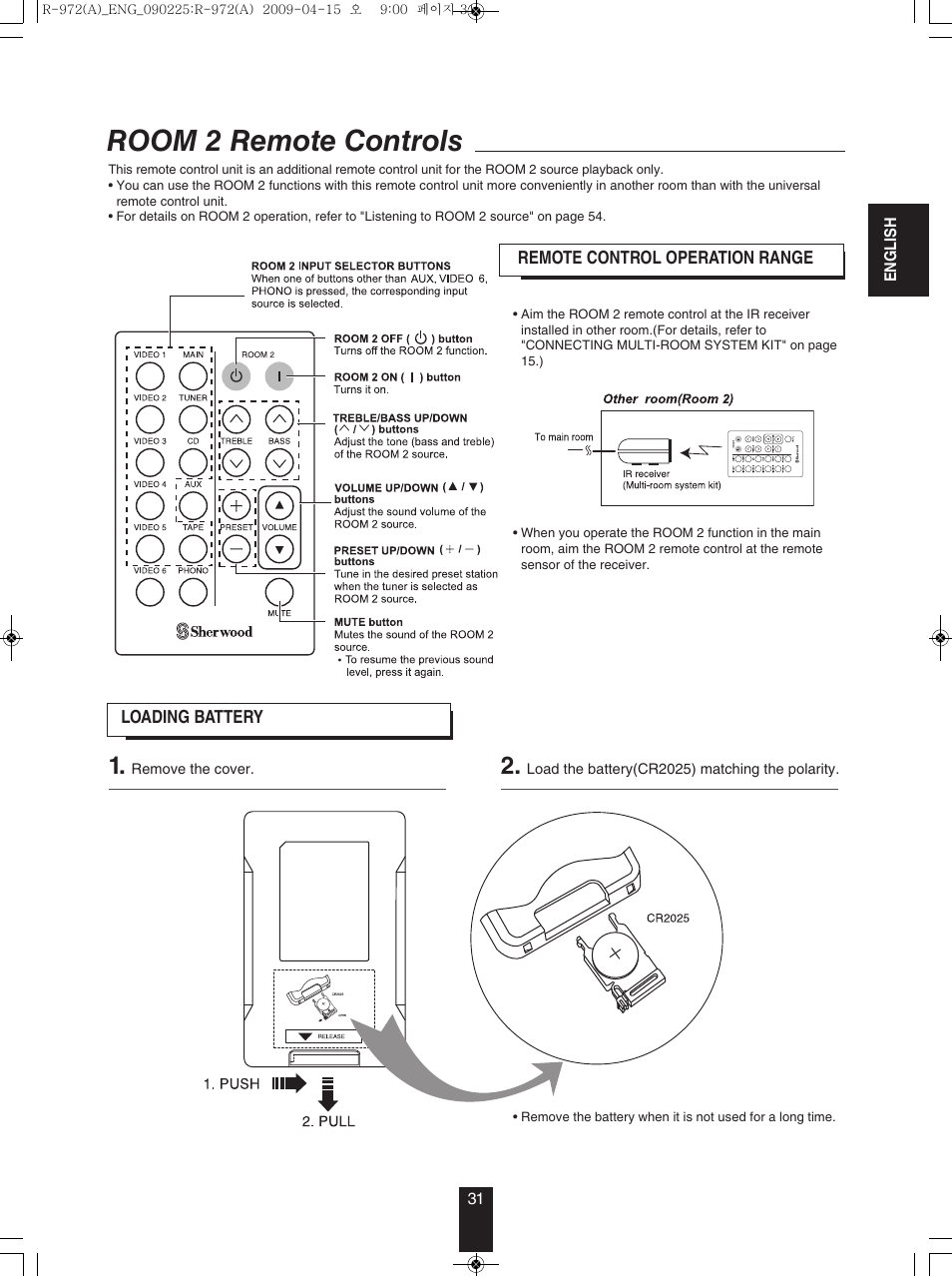 Room 2 remote controls | Sherwood Newcastle R-972 User Manual | Page 31 / 92
