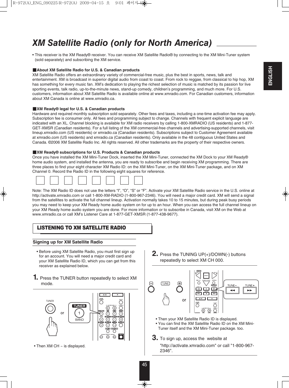 Xm satellite radio (only for north america) | Sherwood Newcastle R-972 User Manual | Page 45 / 92