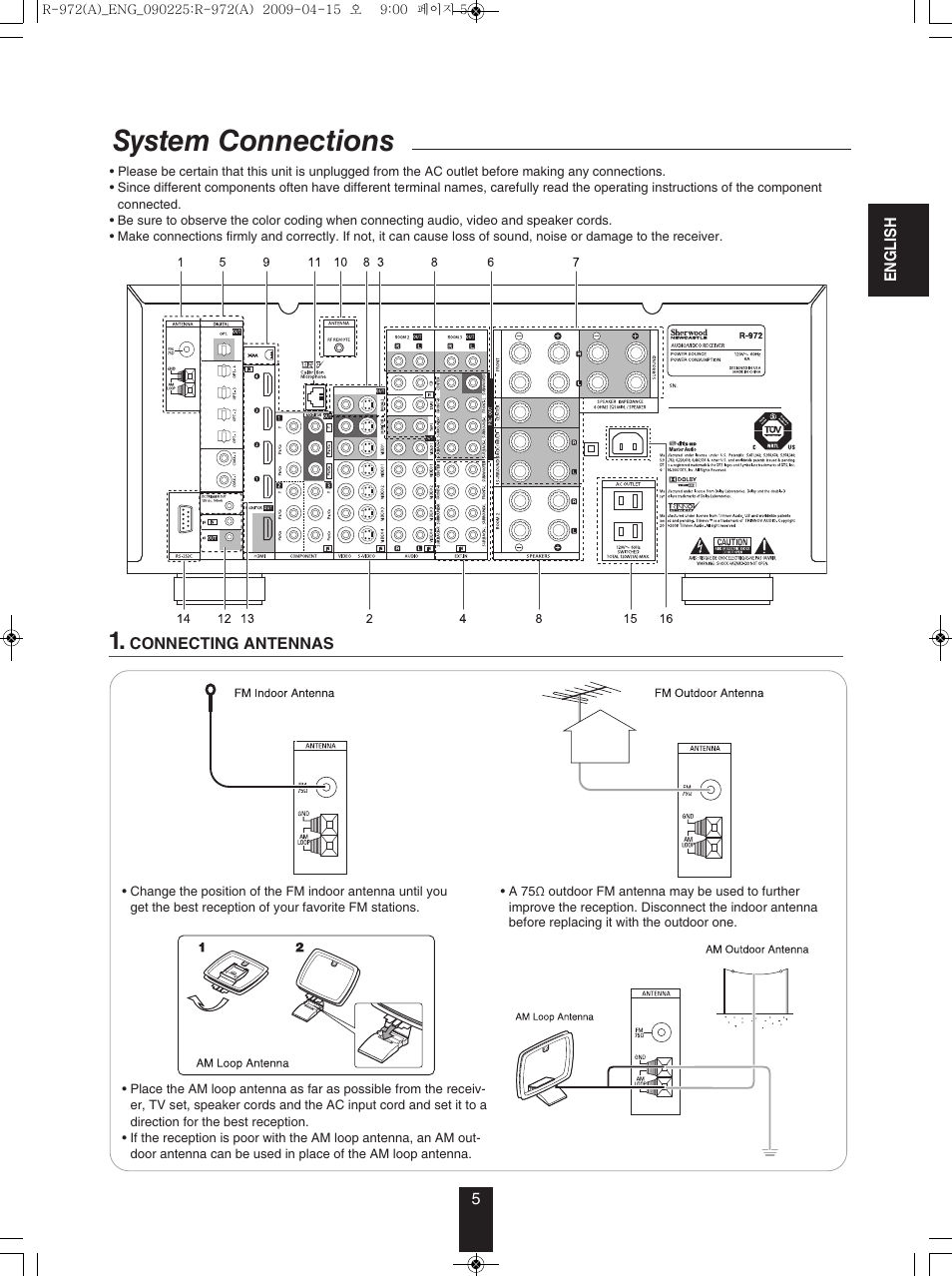 System connections | Sherwood Newcastle R-972 User Manual | Page 5 / 92