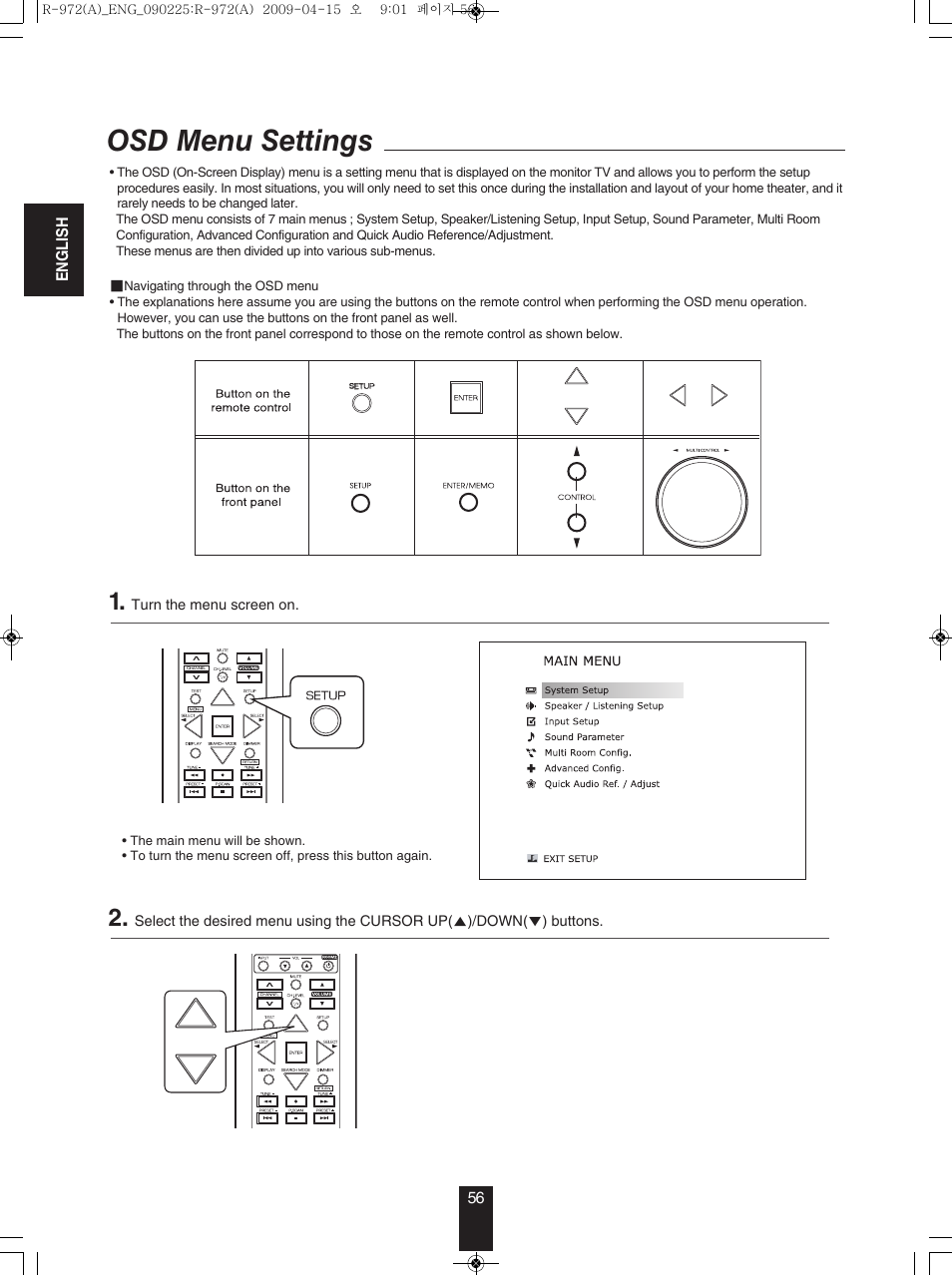 Osd menu settings | Sherwood Newcastle R-972 User Manual | Page 56 / 92