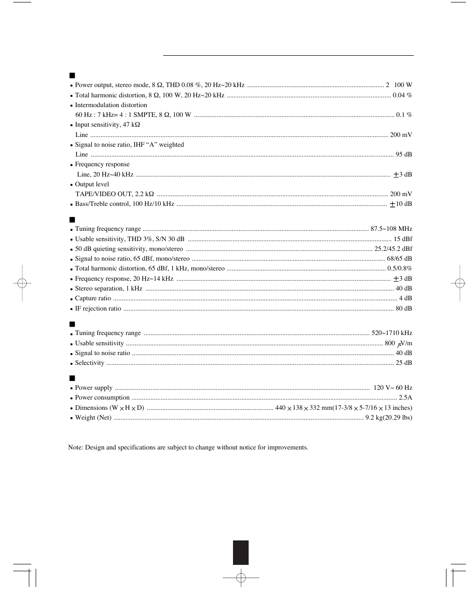 Specifications | Sherwood RX-765 User Manual | Page 17 / 18