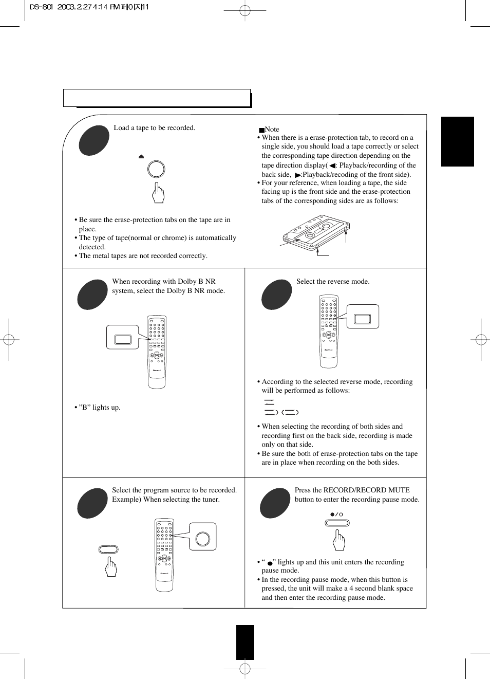 Recording | Sherwood DS-801 User Manual | Page 11 / 16