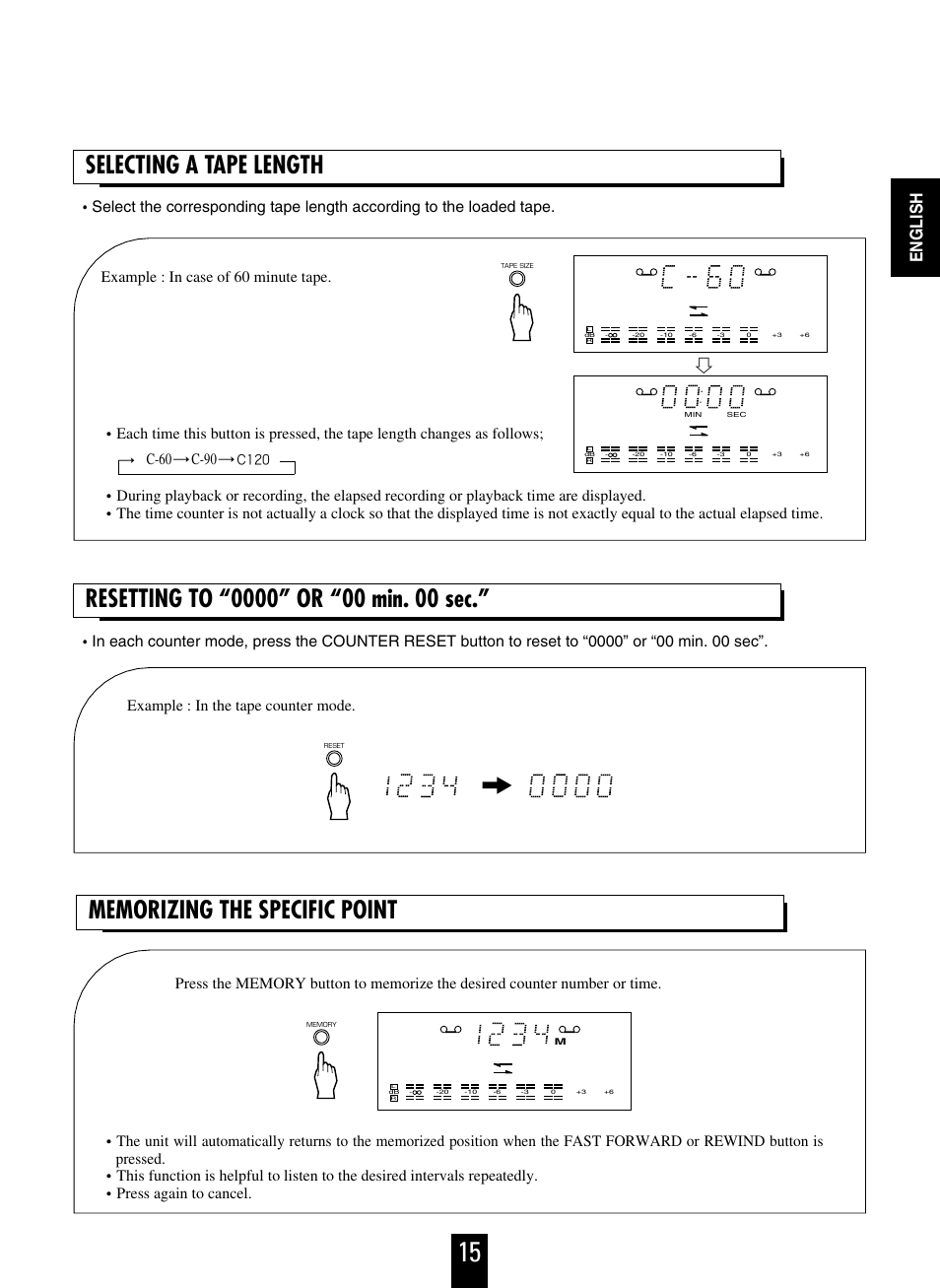 Selecting a tape length, English | Sherwood D-480 User Manual | Page 15 / 20