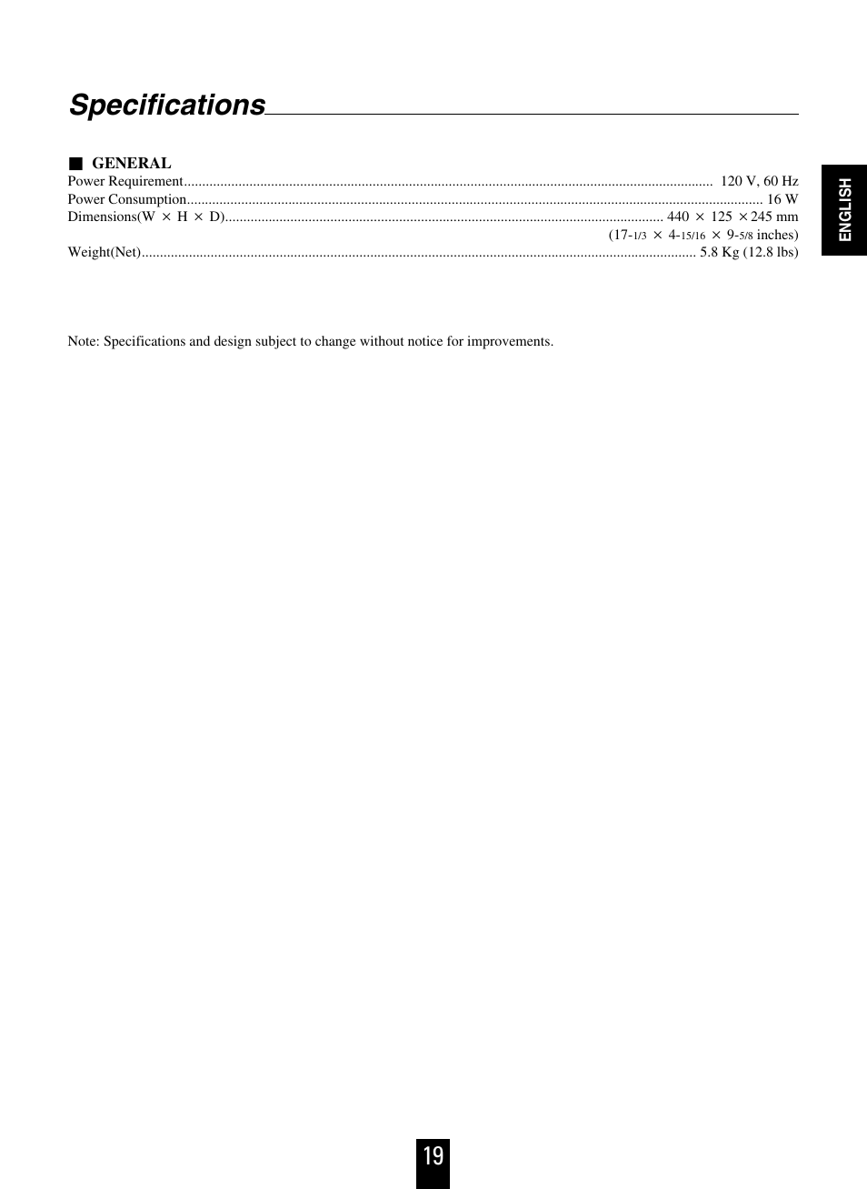 Specifications | Sherwood D-480 User Manual | Page 19 / 20