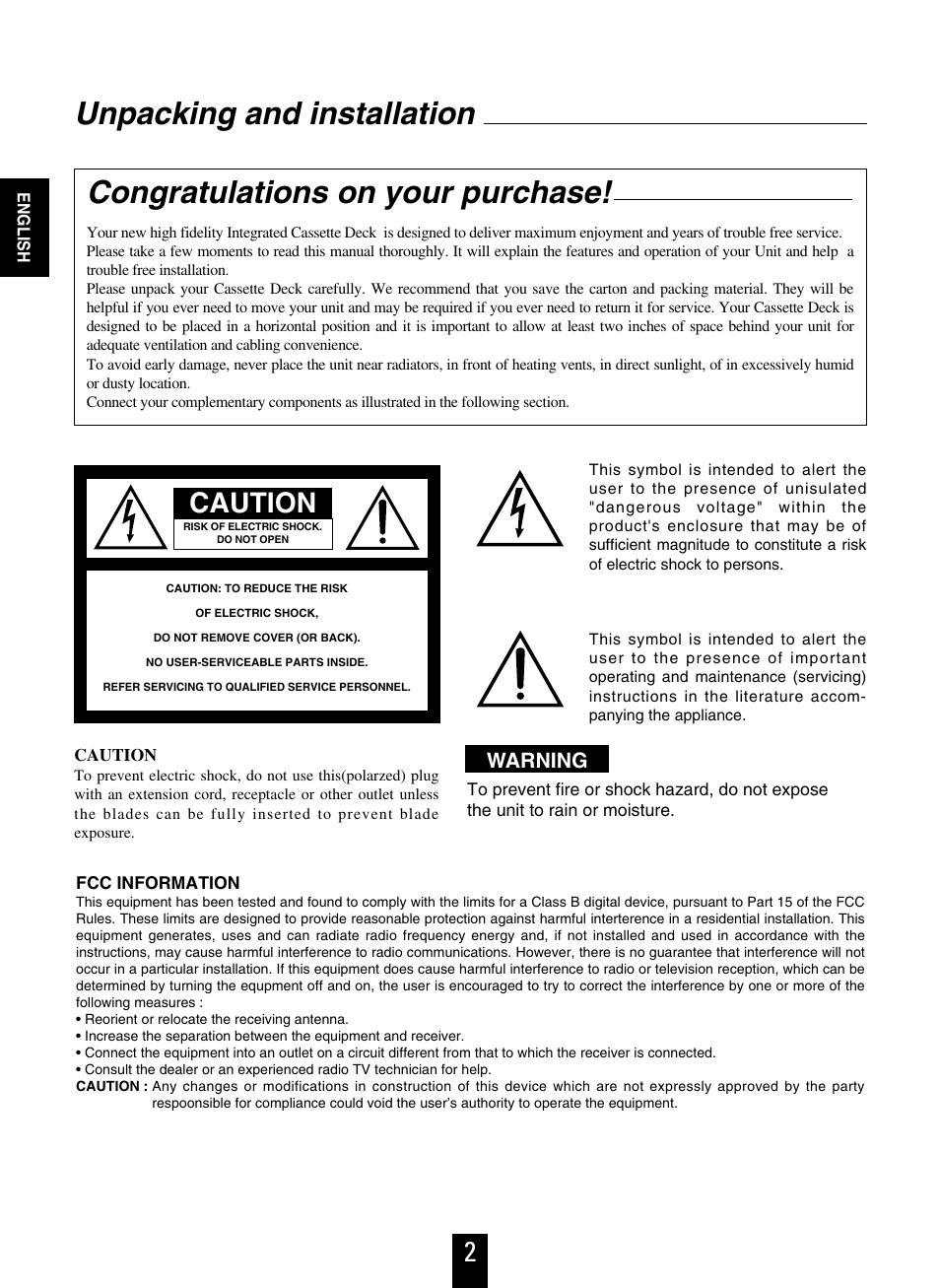 Caution, Warning | Sherwood D-480 User Manual | Page 2 / 20