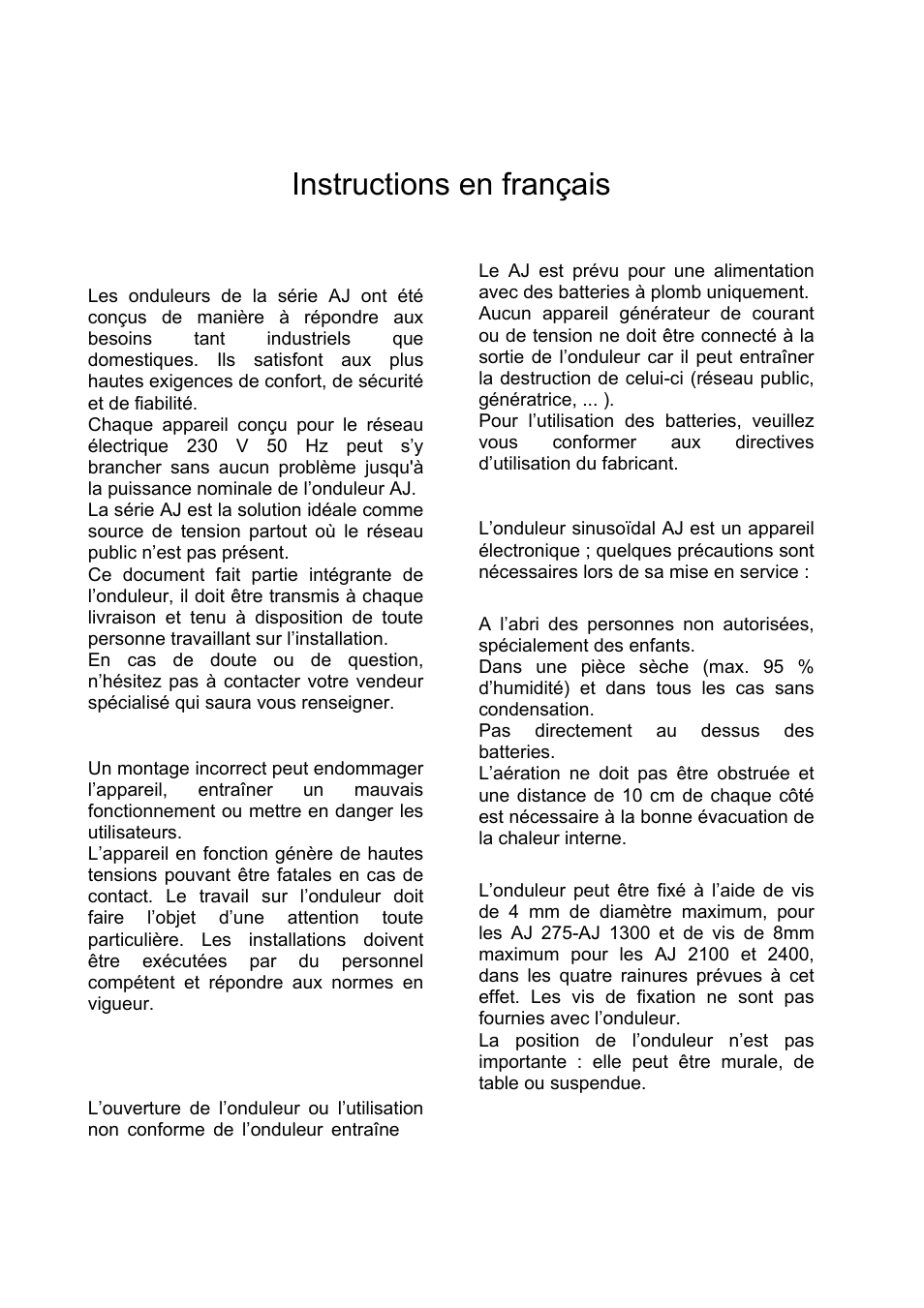 Instructions en français | Studer Innotec AJ SERIES User Manual | Page 17 / 24