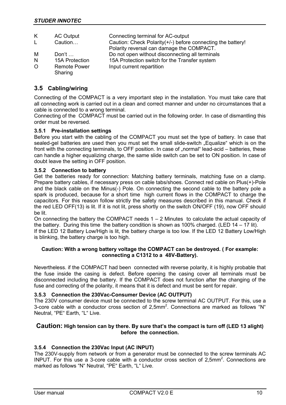 Caution | Studer Innotec C3548 COMPACT User Manual | Page 10 / 23