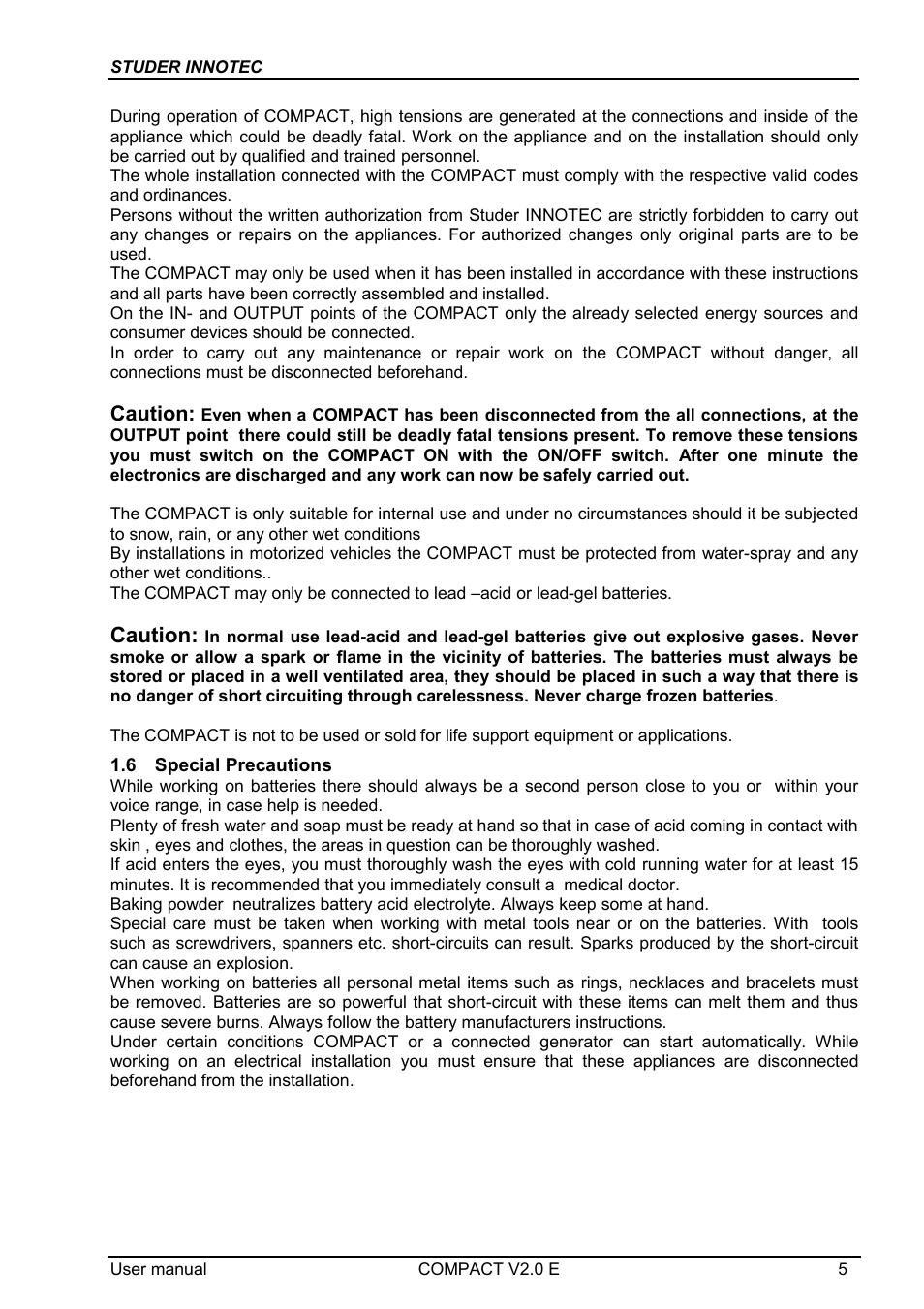 Caution | Studer Innotec C3548 COMPACT User Manual | Page 5 / 23