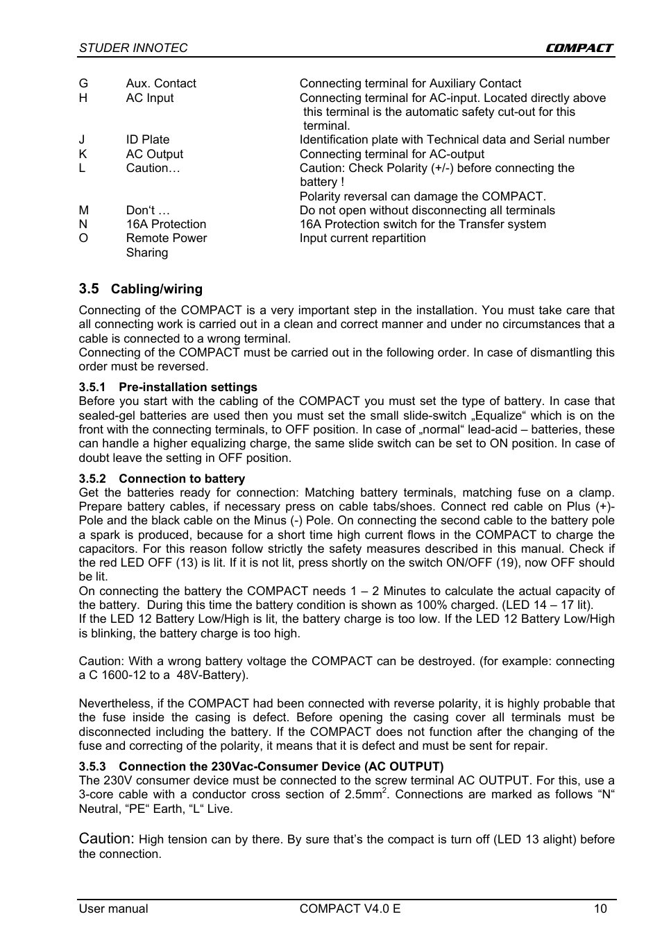 Caution | Studer Innotec C 1600-12 User Manual | Page 10 / 23