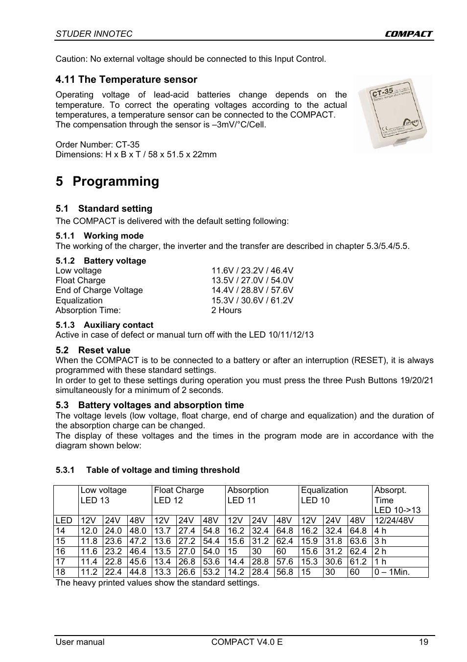 5 programming | Studer Innotec C 1600-12 User Manual | Page 19 / 23