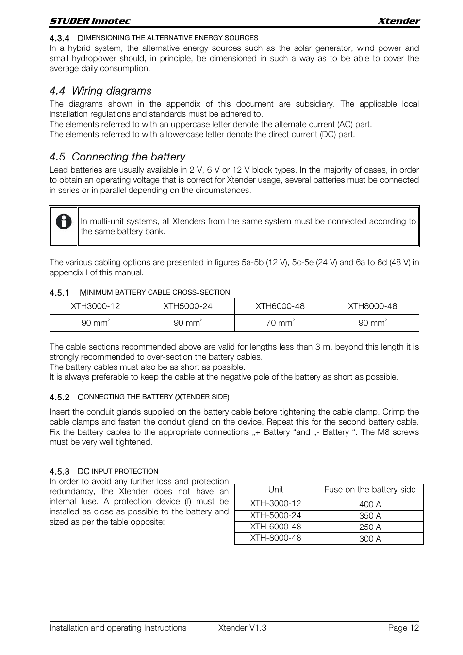 4 wiring diagrams, 5 connecting the battery | Studer Innotec XTH 5000-24 User Manual | Page 12 / 36