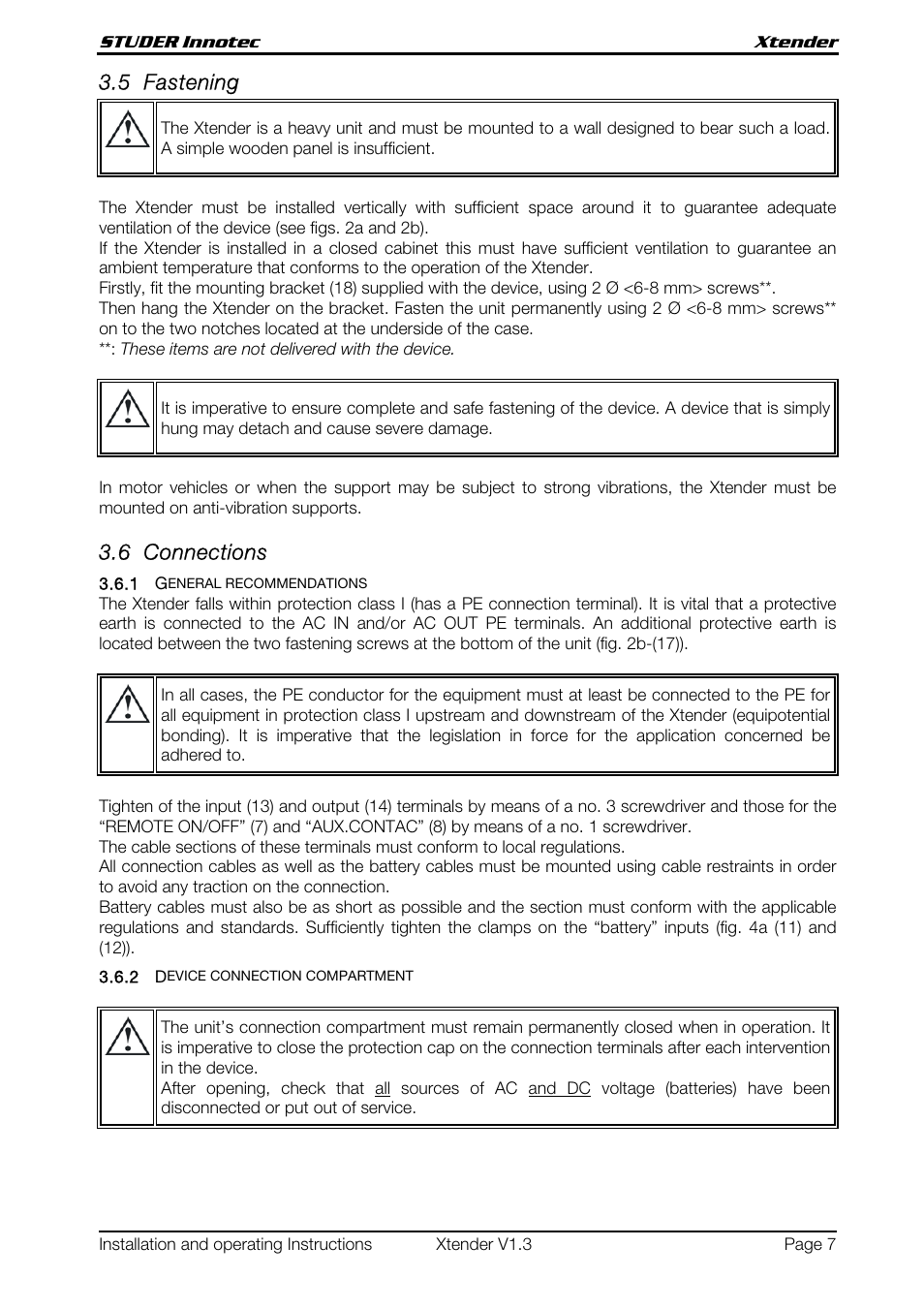 5 fastening, 6 connections | Studer Innotec XTH 5000-24 User Manual | Page 7 / 36