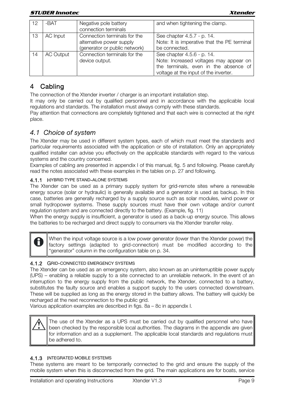 4cabling, 1 choice of system | Studer Innotec XTH 5000-24 User Manual | Page 9 / 36