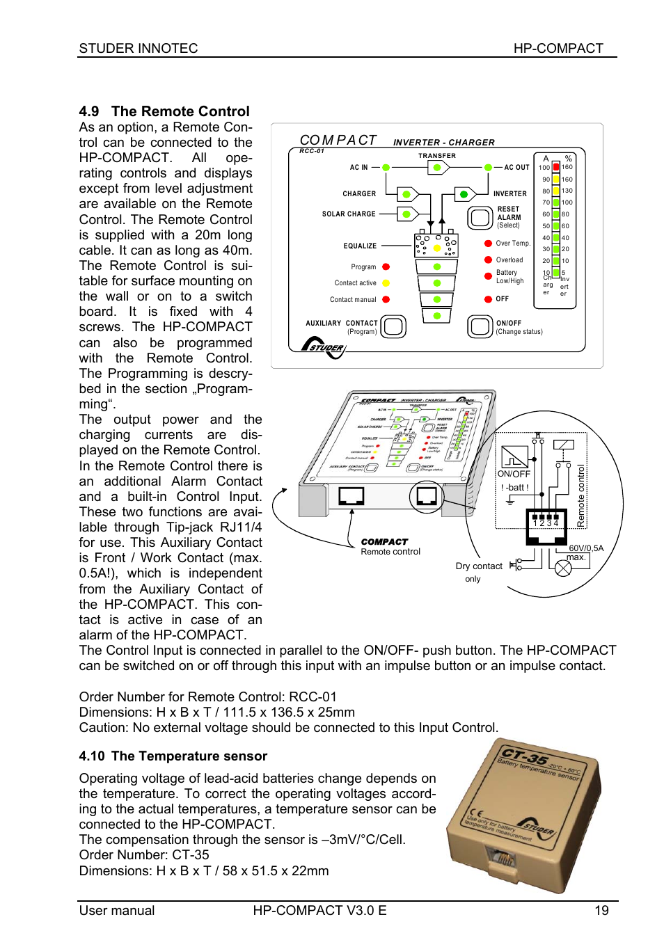 9 the remote control, Co m pa ct | Studer Innotec HPC4024 User Manual | Page 19 / 25