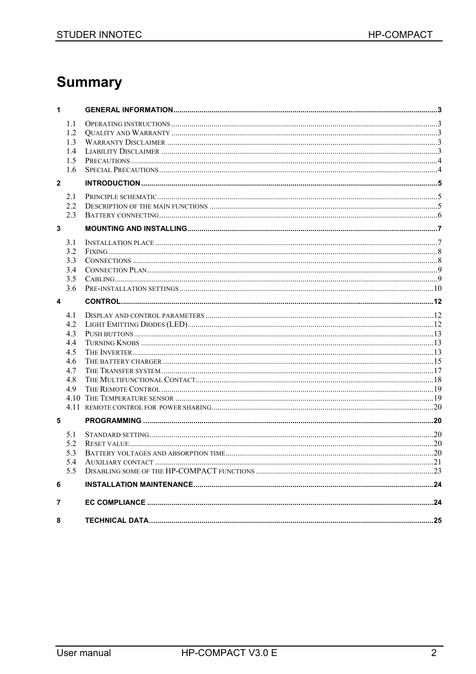 Summary | Studer Innotec HPC4024 User Manual | Page 2 / 25