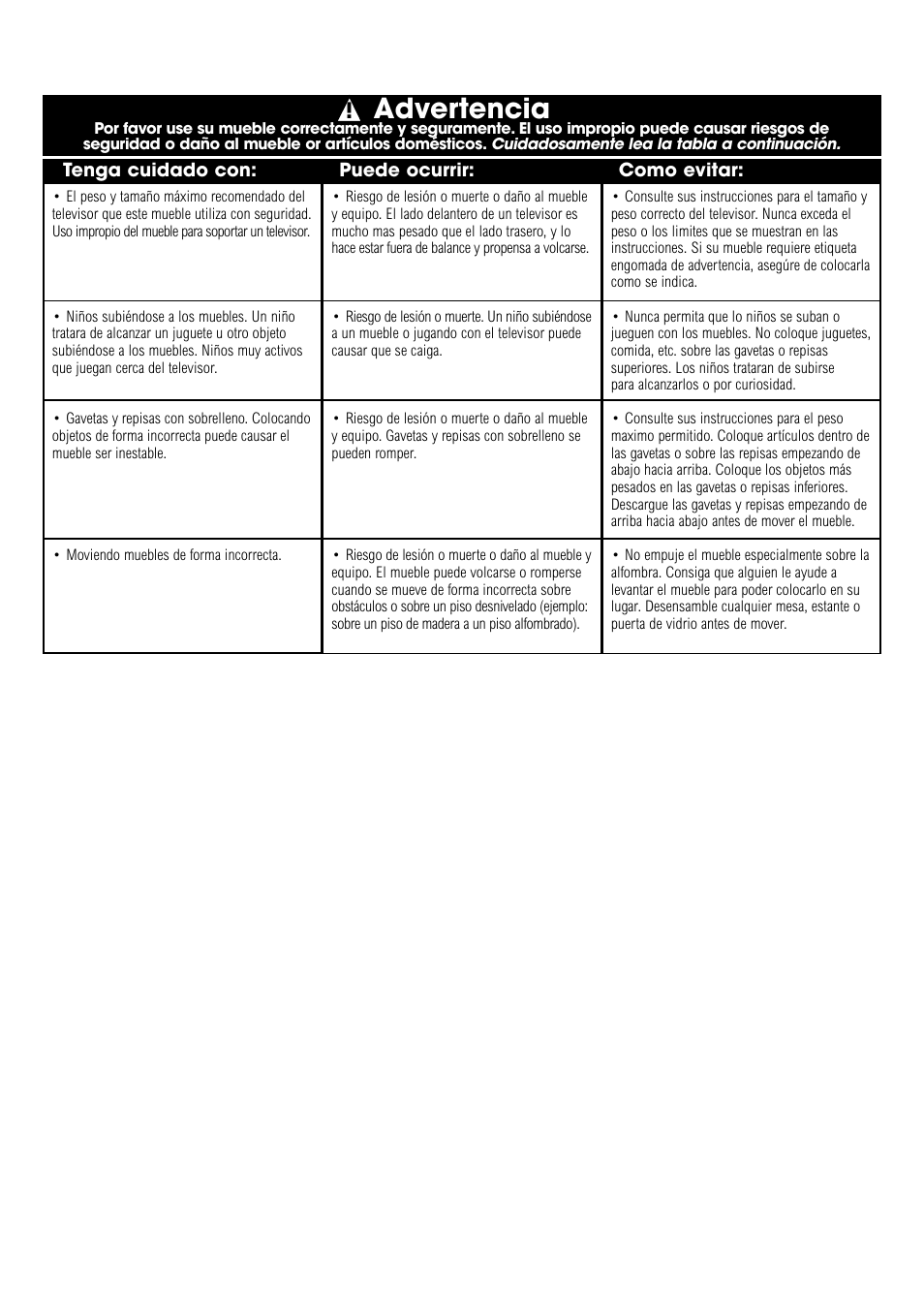 Advertencia | Studio RTA Fierro 402875 User Manual | Page 14 / 14