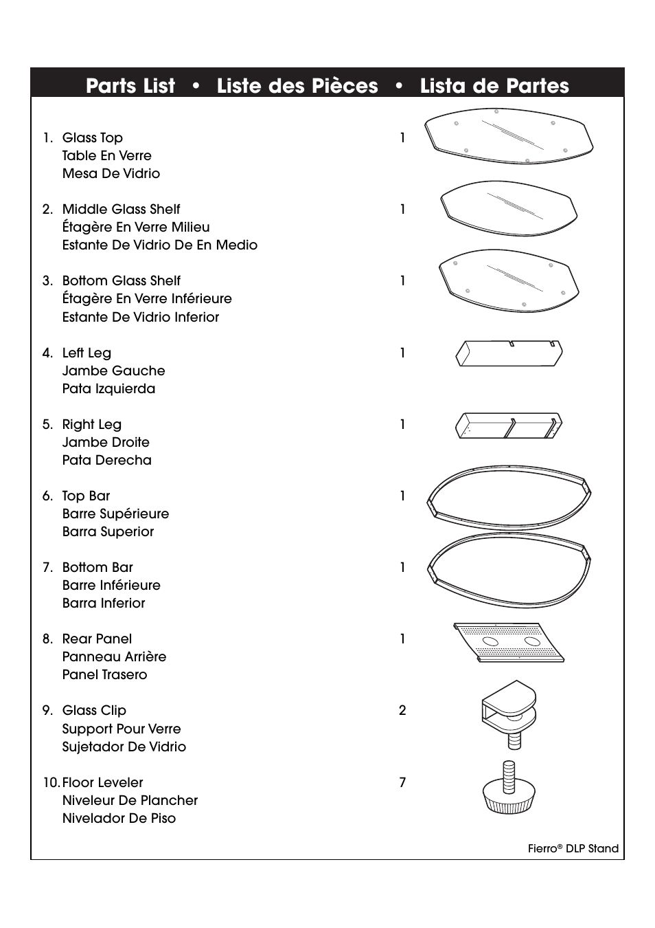 Parts list • liste des pièces • lista de partes | Studio RTA Fierro 402875 User Manual | Page 5 / 14