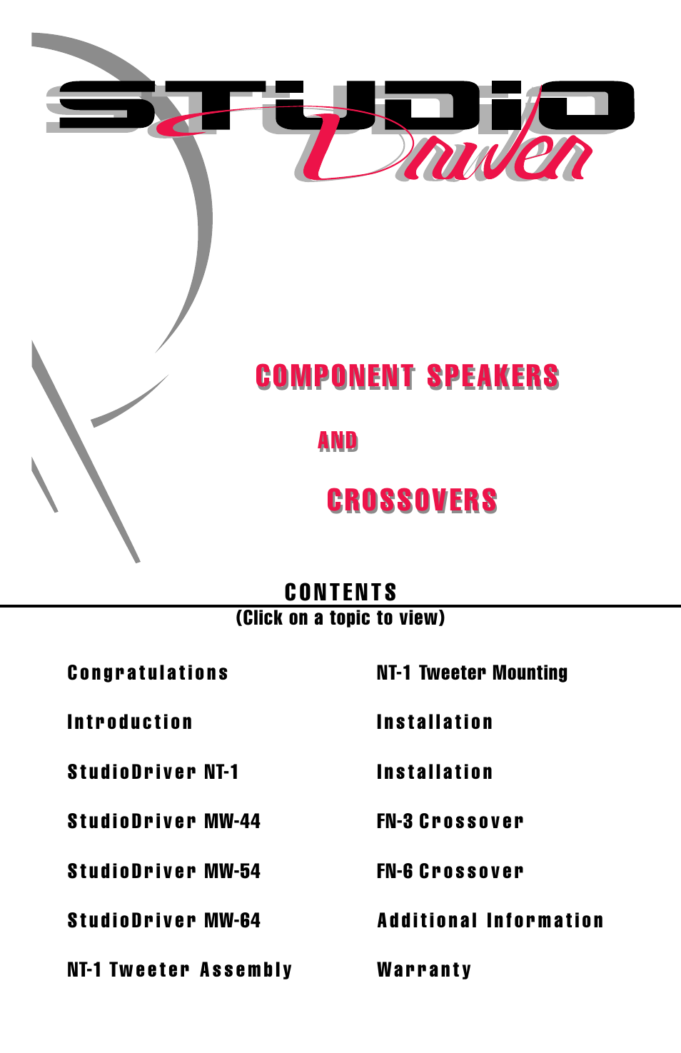 Studio RTA Component Speaker User Manual | 15 pages