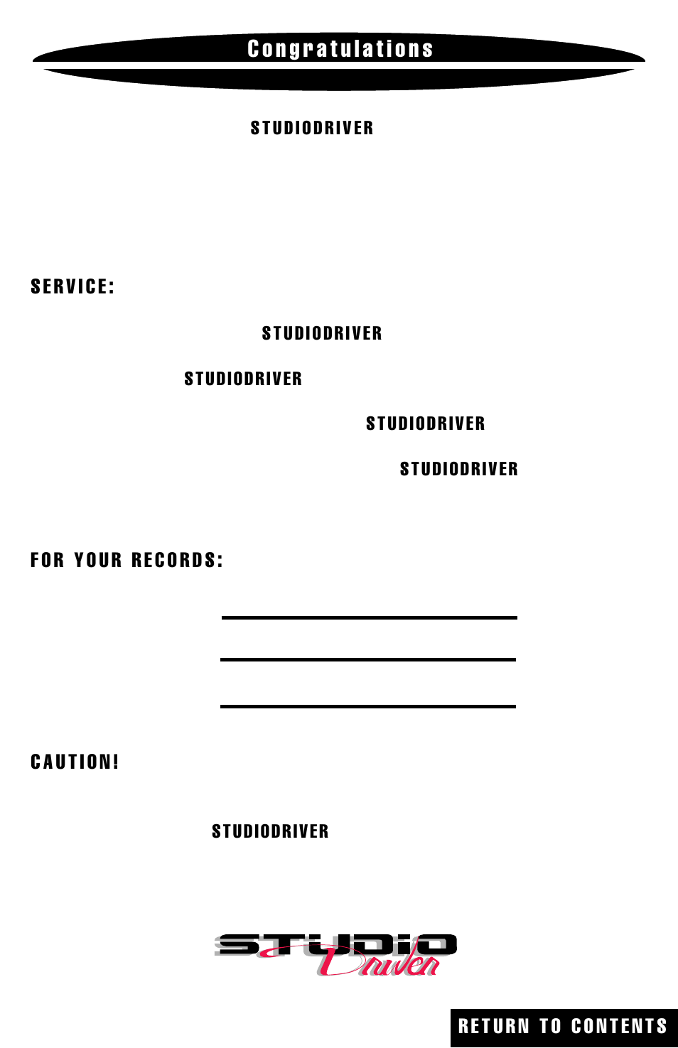C o n g r a t u l a t i o n s | Studio RTA Component Speaker User Manual | Page 2 / 15